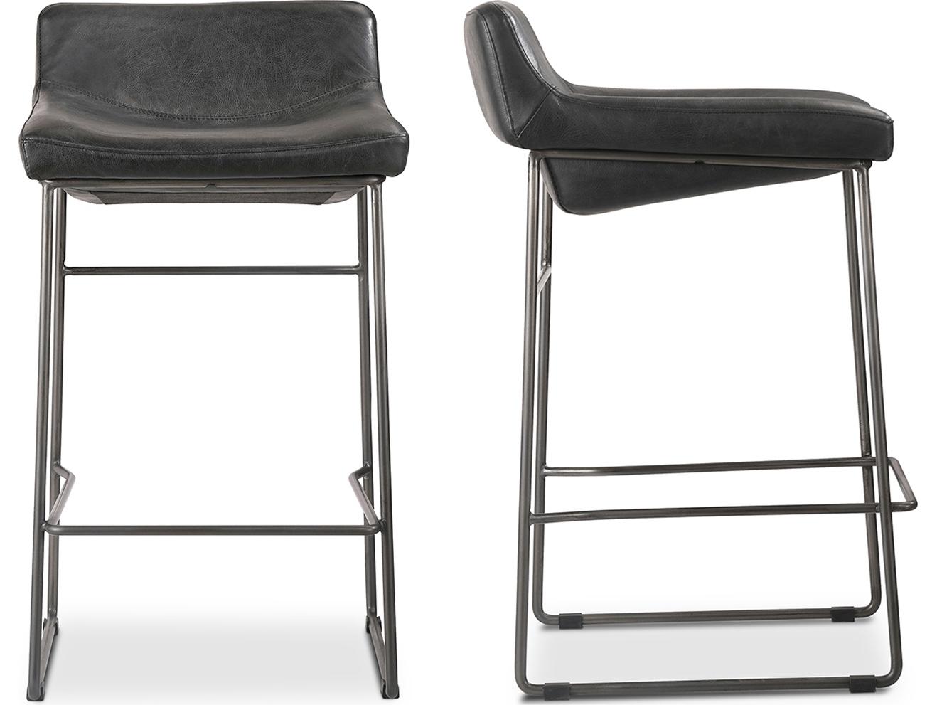 Moe's Home Leather Black Counter Stool - Set of Two