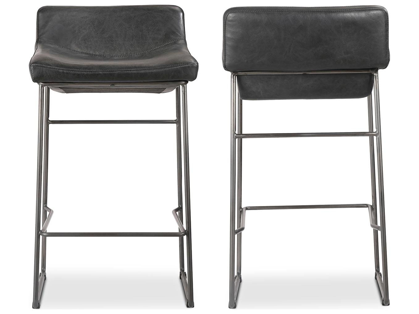 Moe's Home Leather Black Counter Stool - Set of Two