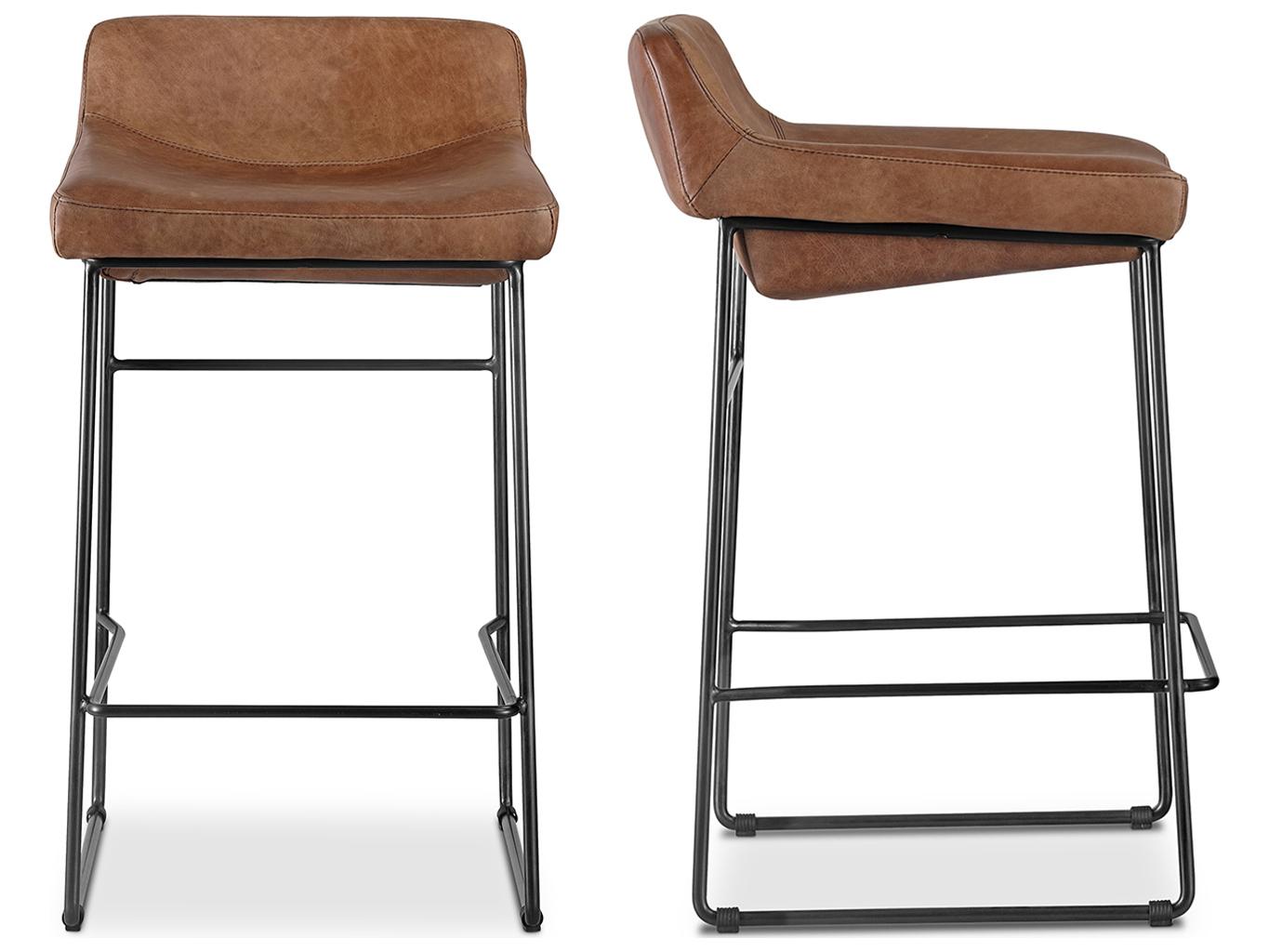 Moe's Home Leather Cappuccino Counter Stool - Set of Two