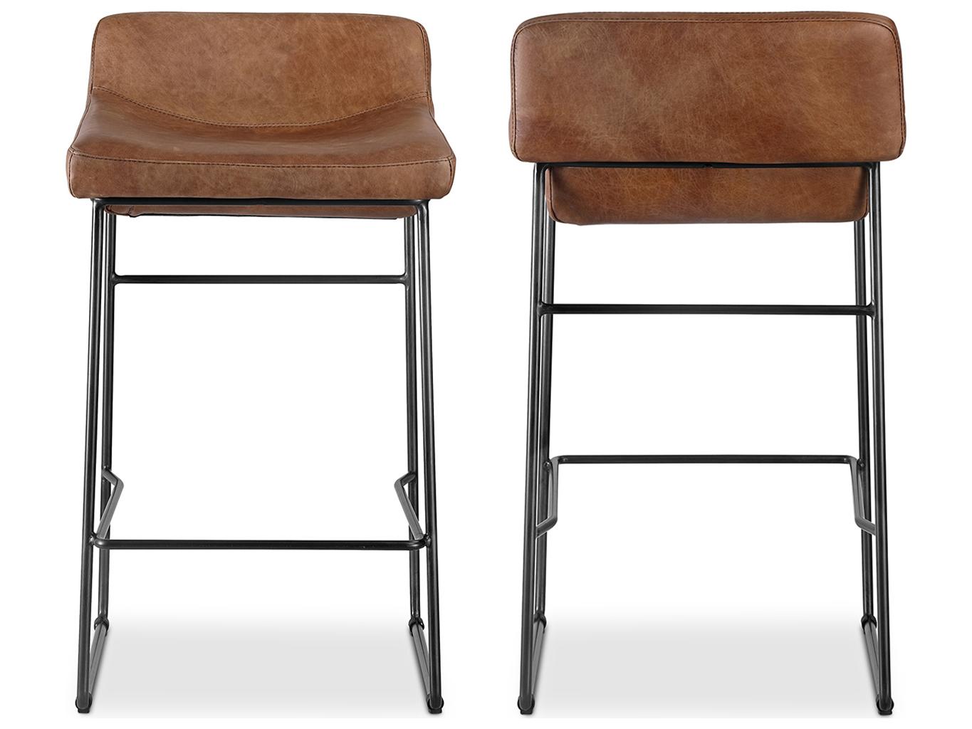 Moe's Home Leather Cappuccino Counter Stool - Set of Two