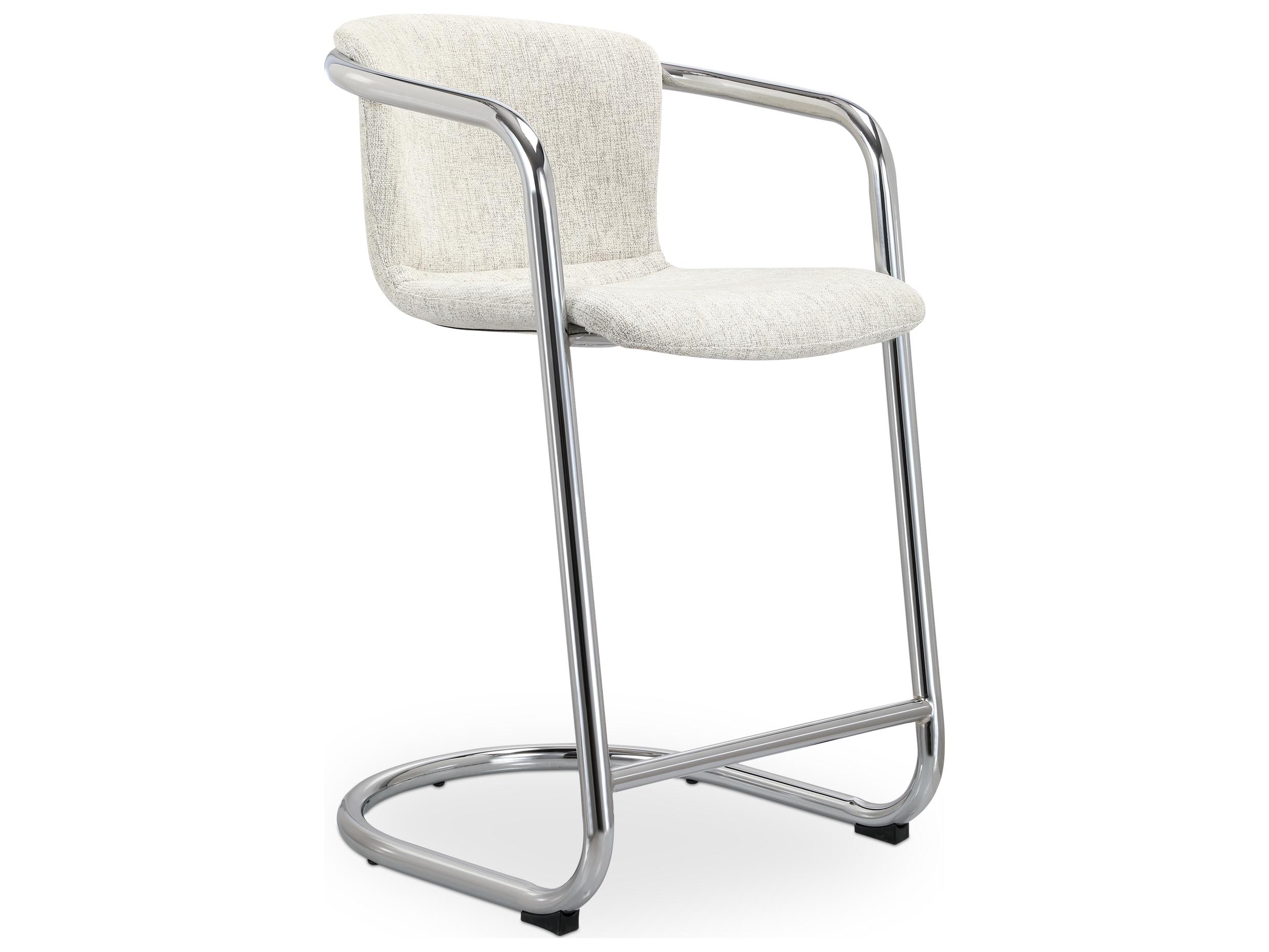 Moe's Home Freeman Upholstered Blended Cream Chrome Counter Stool Set of Two - Set of Two