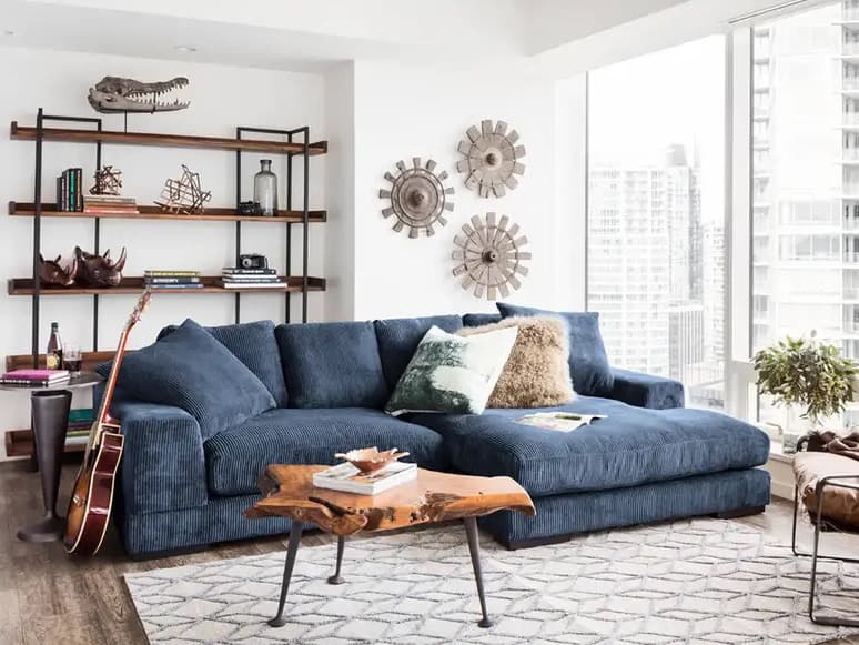 Moe's Home Plunge Blue Upholstered Sectional Sofa