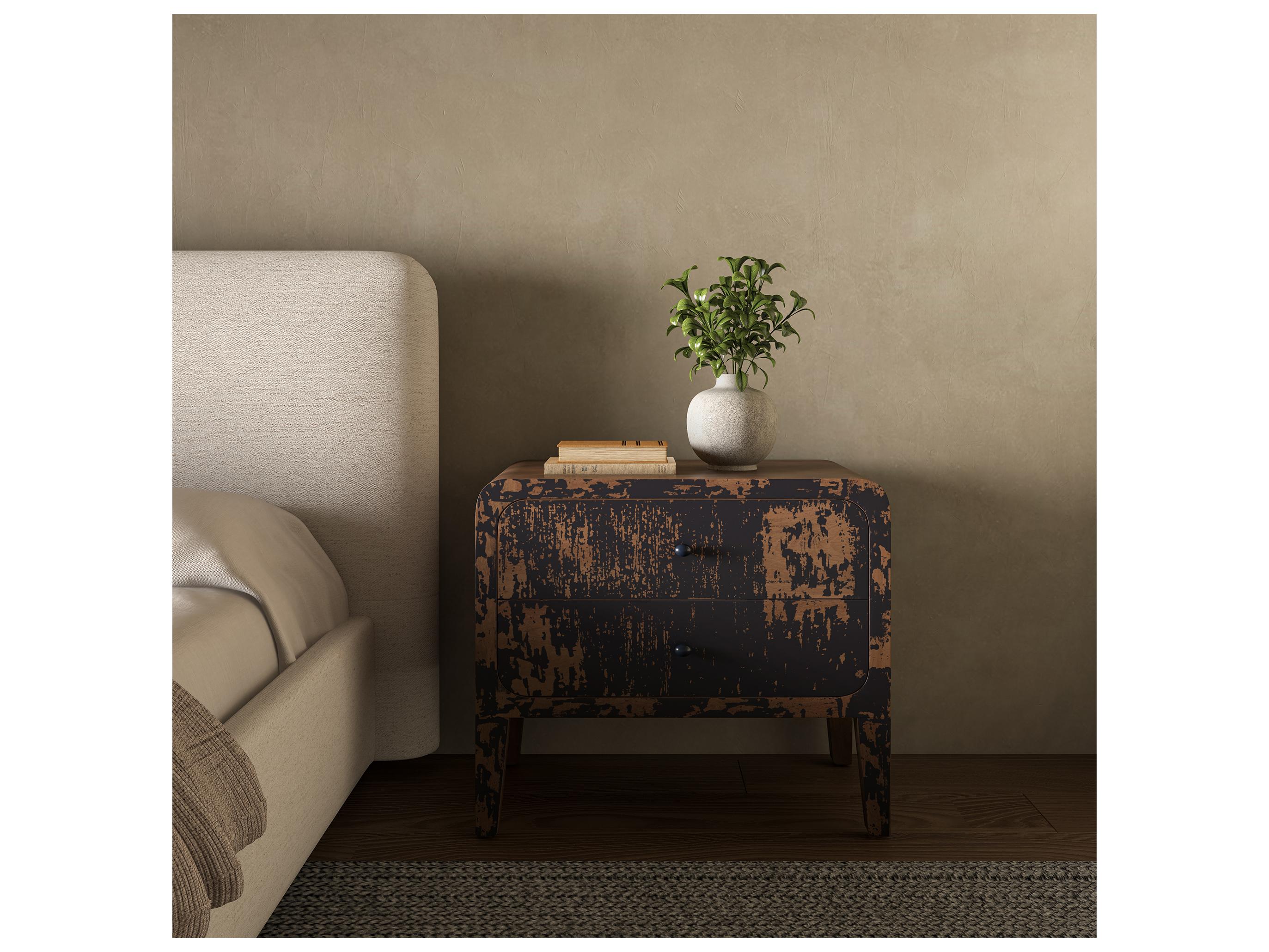 Moe's Home Iris 2-Drawers Black Mango Wood Nightstand