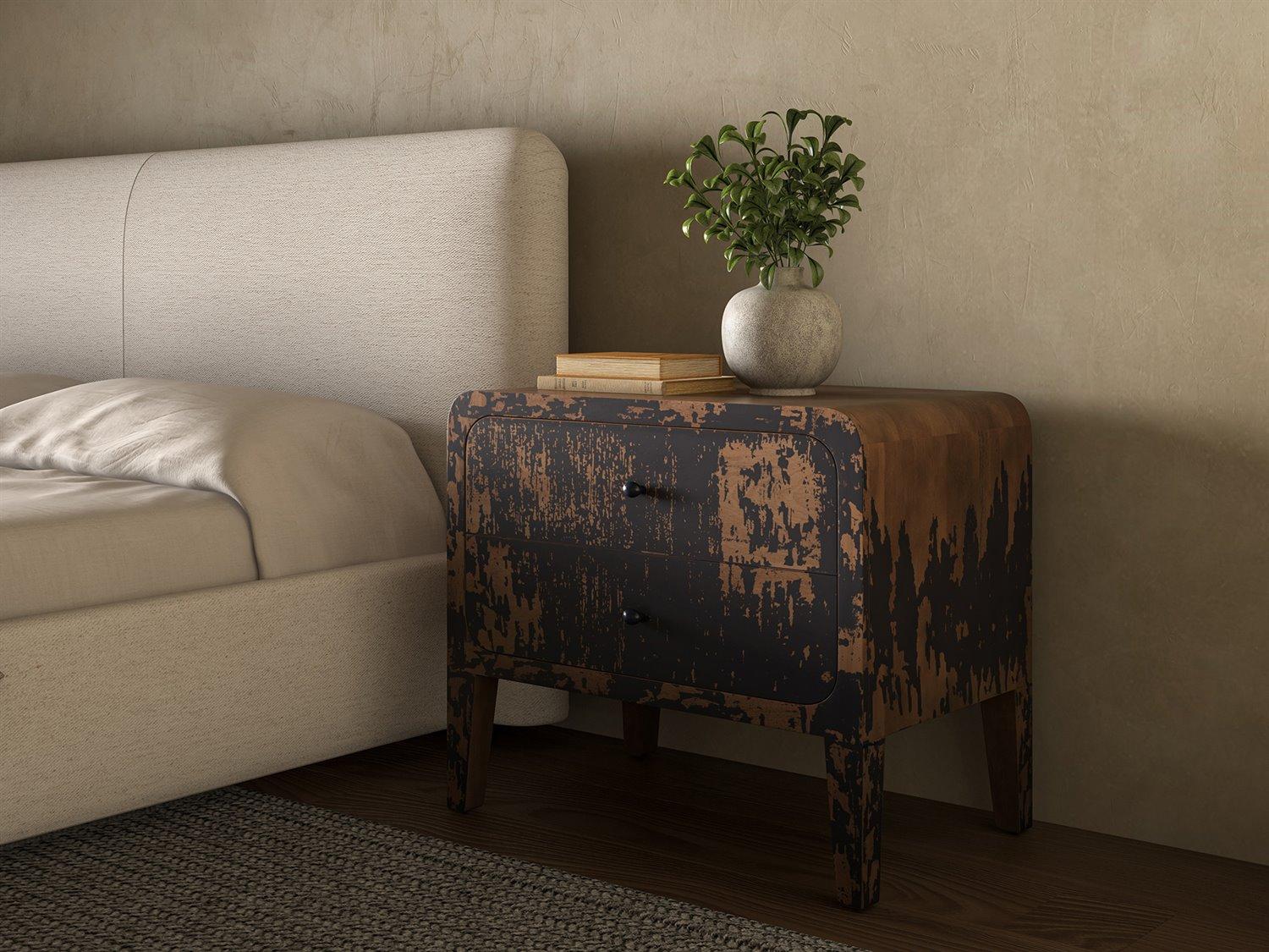 Moe's Home Iris 2-Drawers Black Mango Wood Nightstand