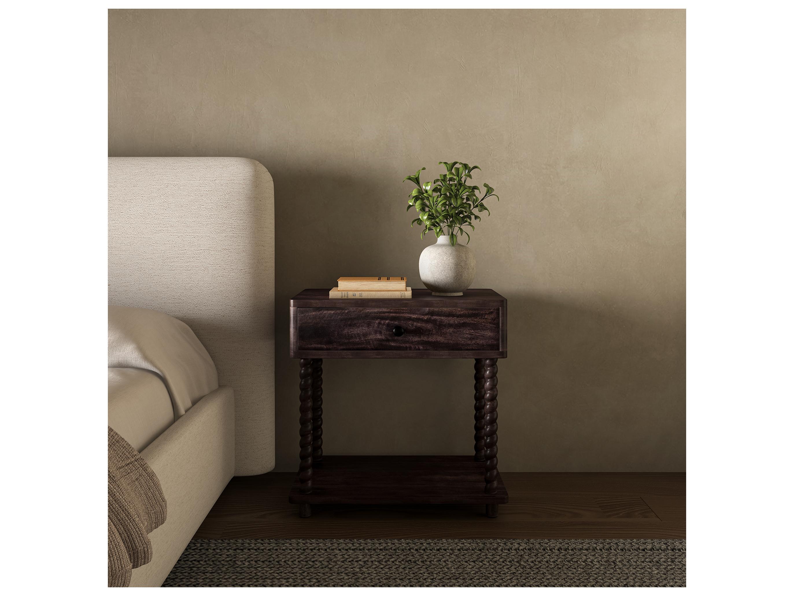 Moe's Home Tabitha 1-Drawer Brown Mango Wood Nightstand