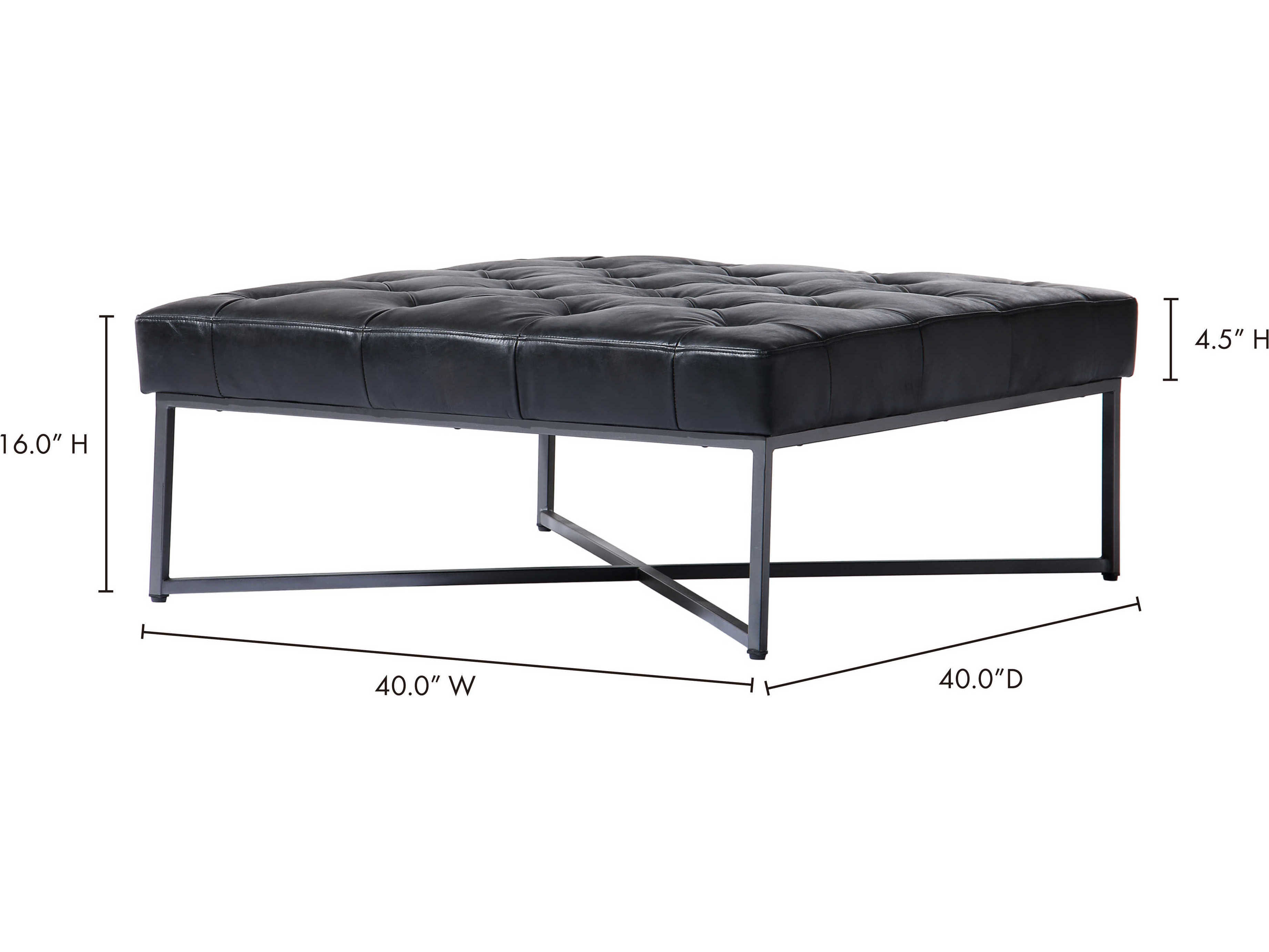 Moe's Home Square Leather Black Tufted Coffee Table