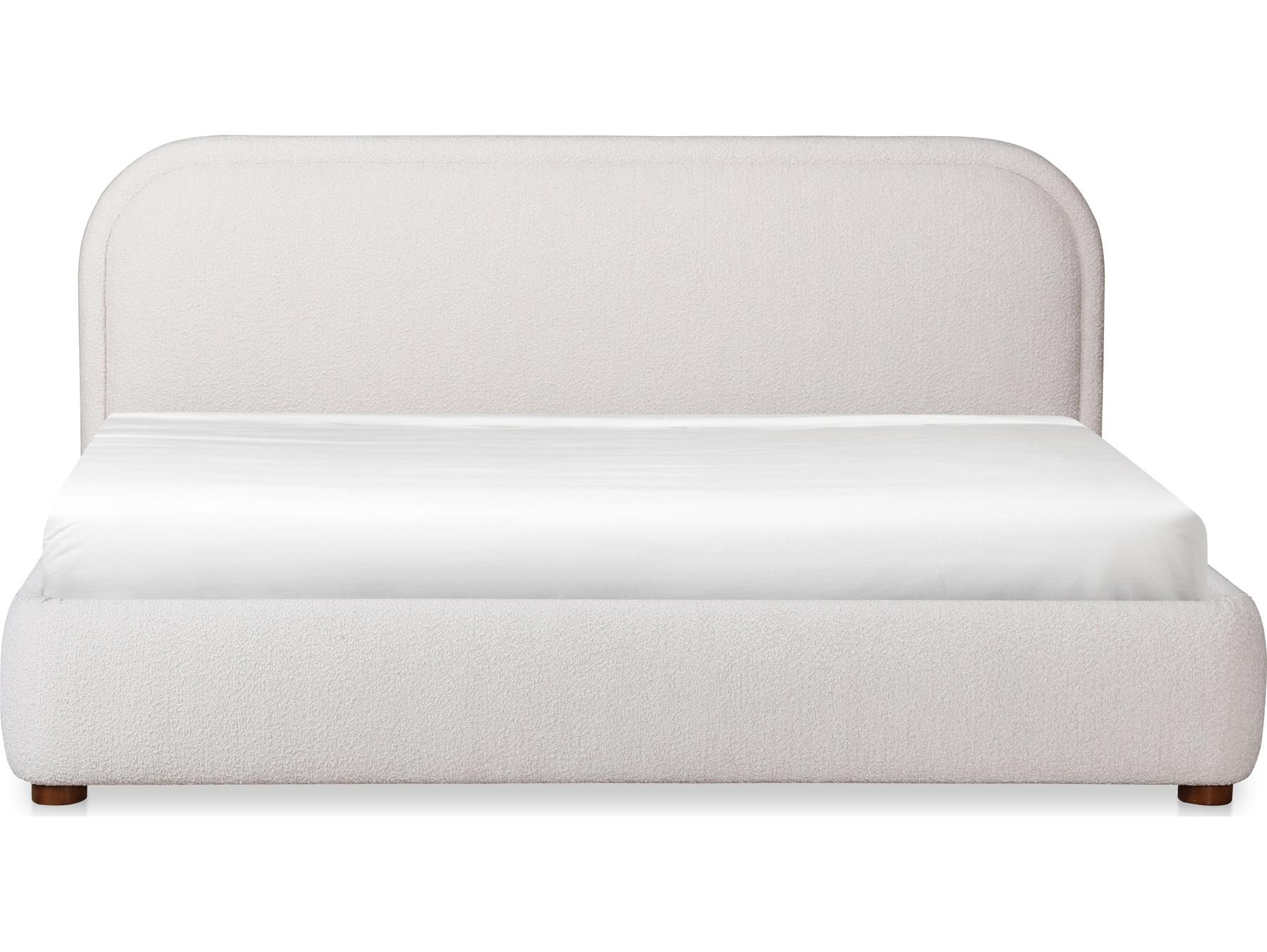 Moe's Home Colin Oatmeal White Ply Wood Upholstered King Panel Bed