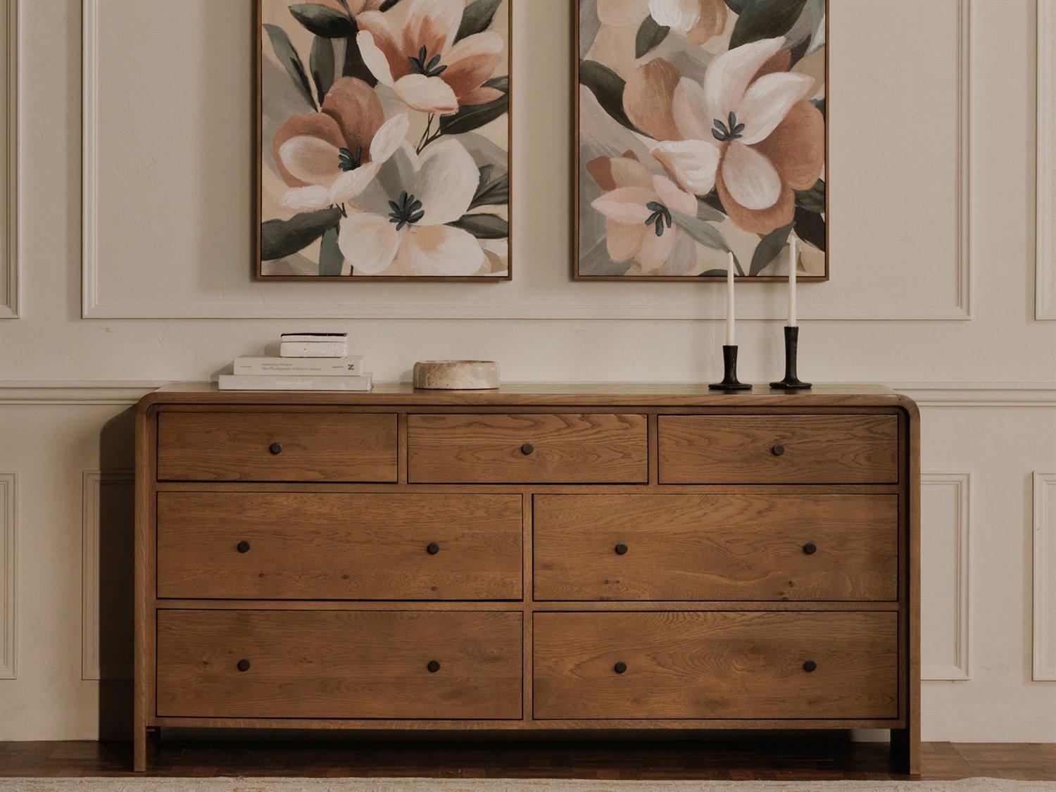 Moe's Home Riley 7-Drawers Brown Oak Wood Double Dresser