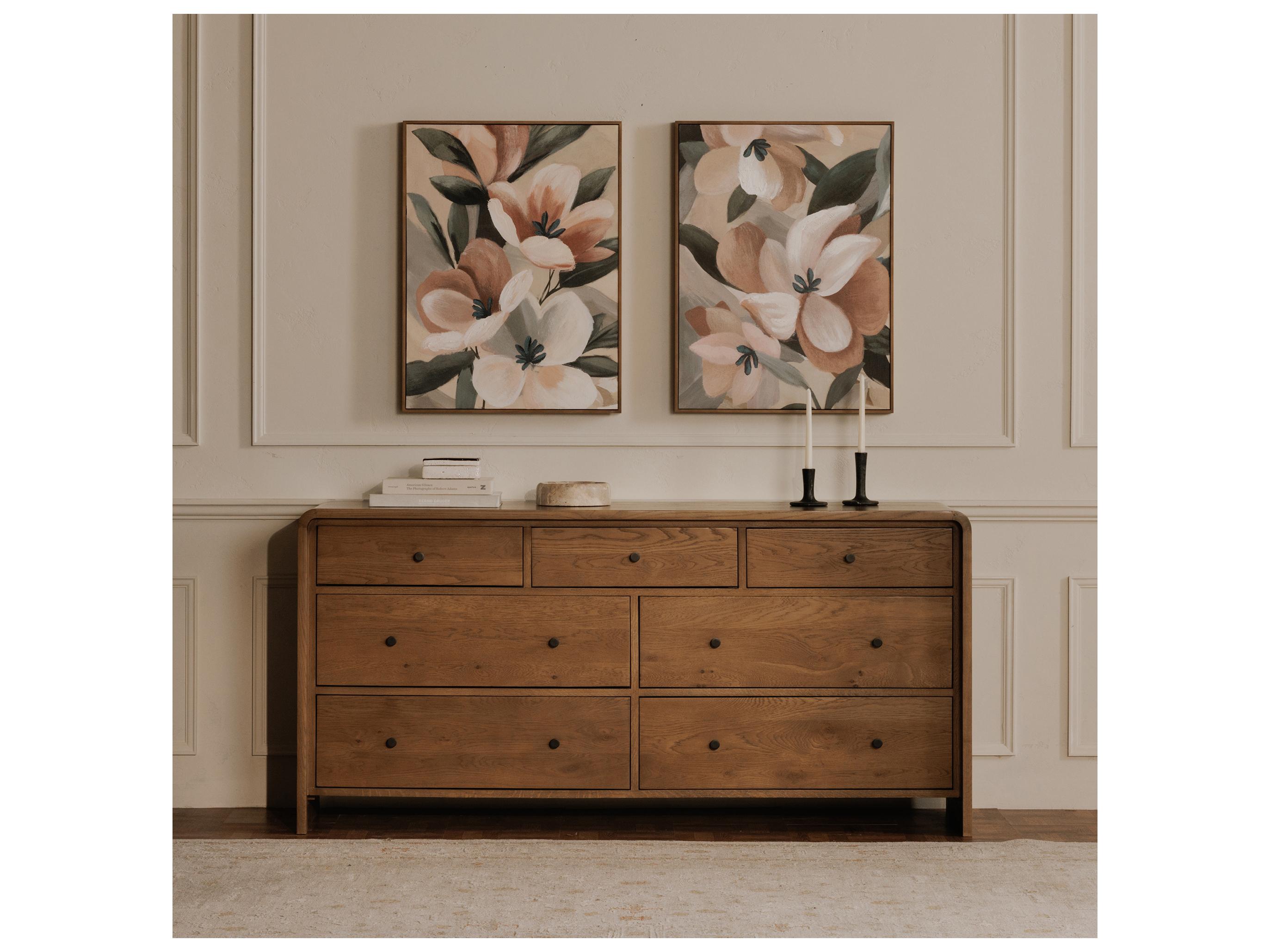 Moe's Home Riley 7-Drawers Brown Oak Wood Double Dresser