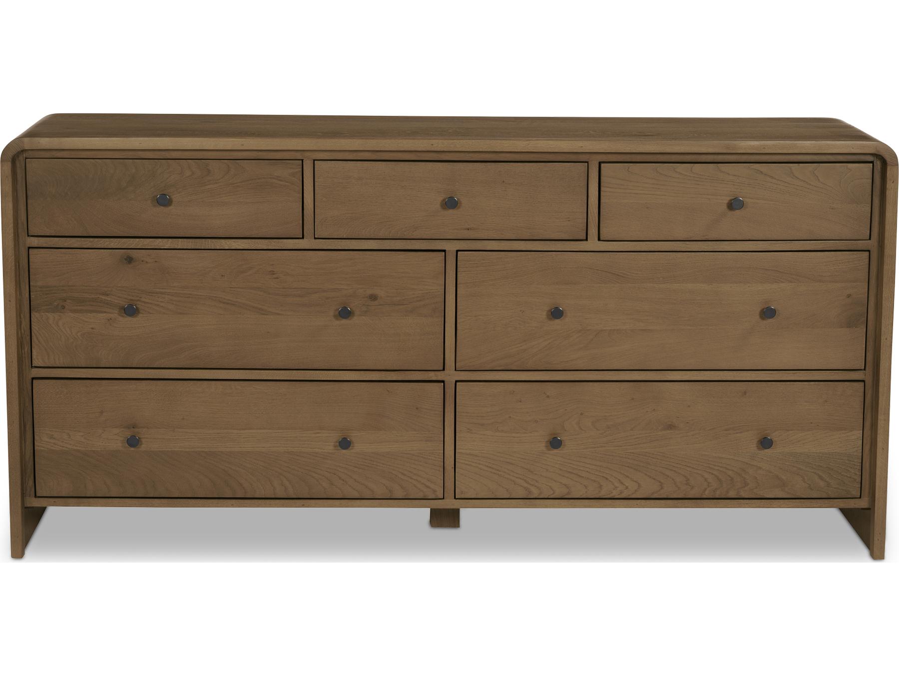 Moe's Home Riley 7-Drawers Brown Oak Wood Double Dresser