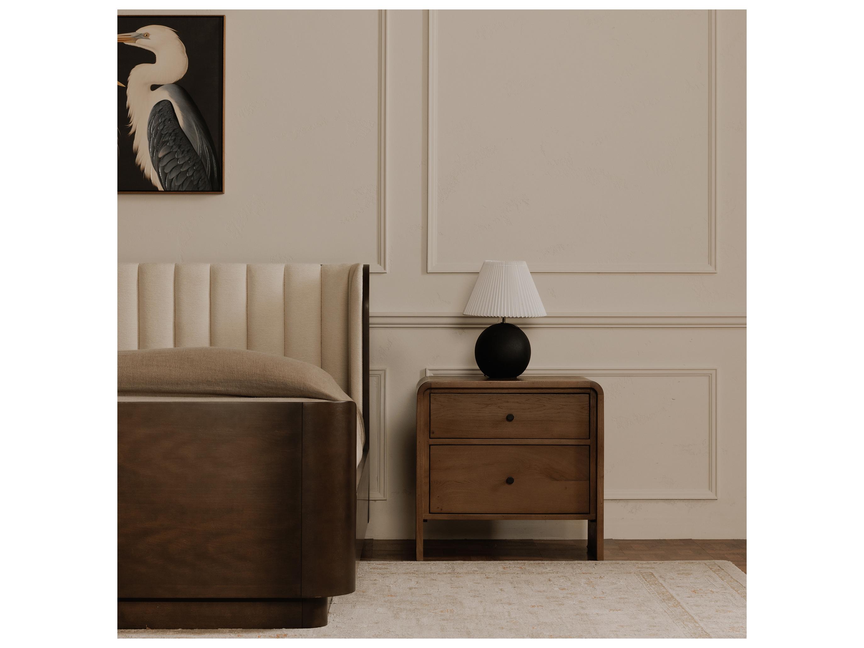 Moe's Home Riley 2-Drawers Brown Oak Wood Nightstand