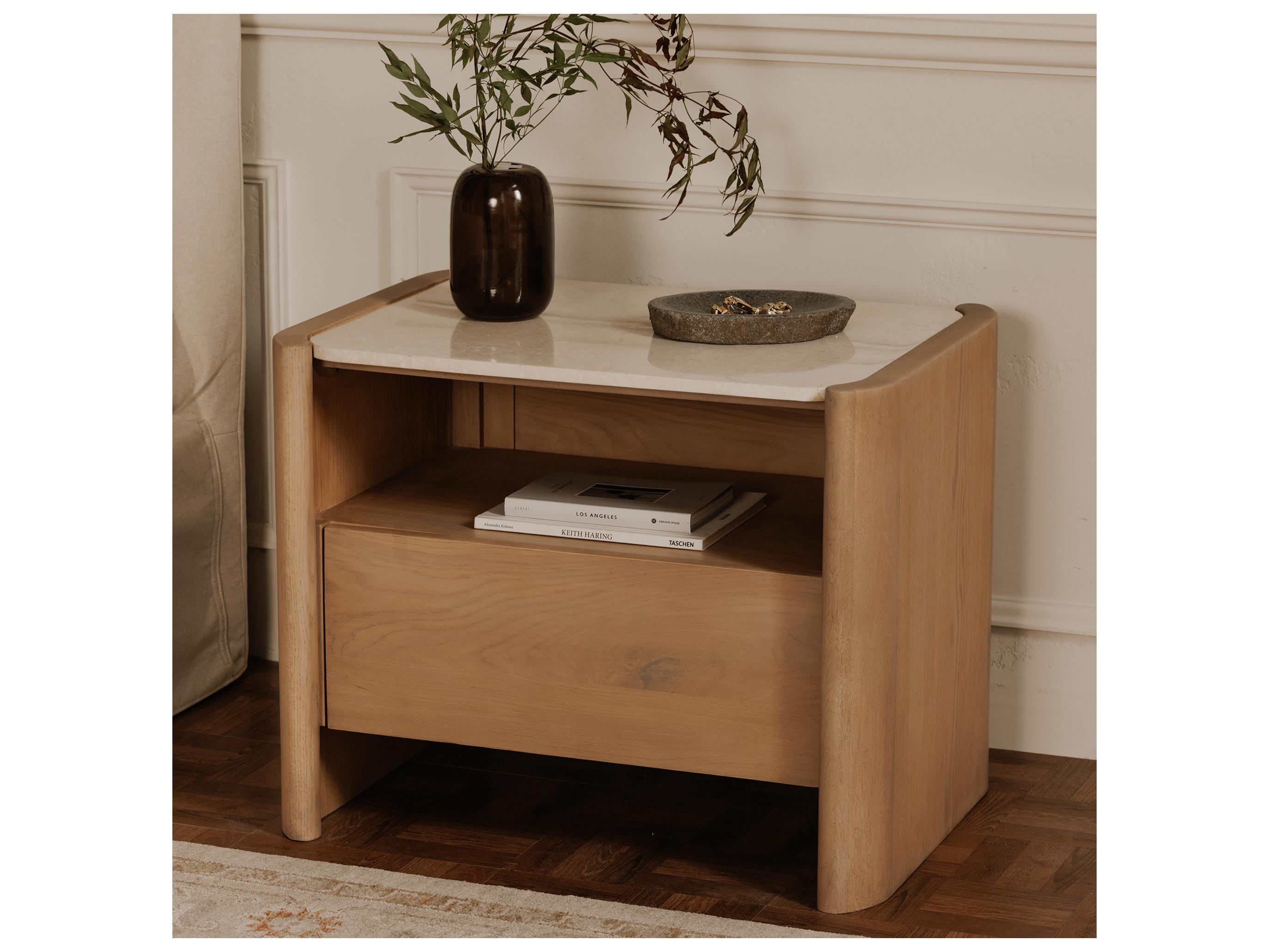 Moe's Home Lane 1-Drawer Beige Oak Wood Nightstand