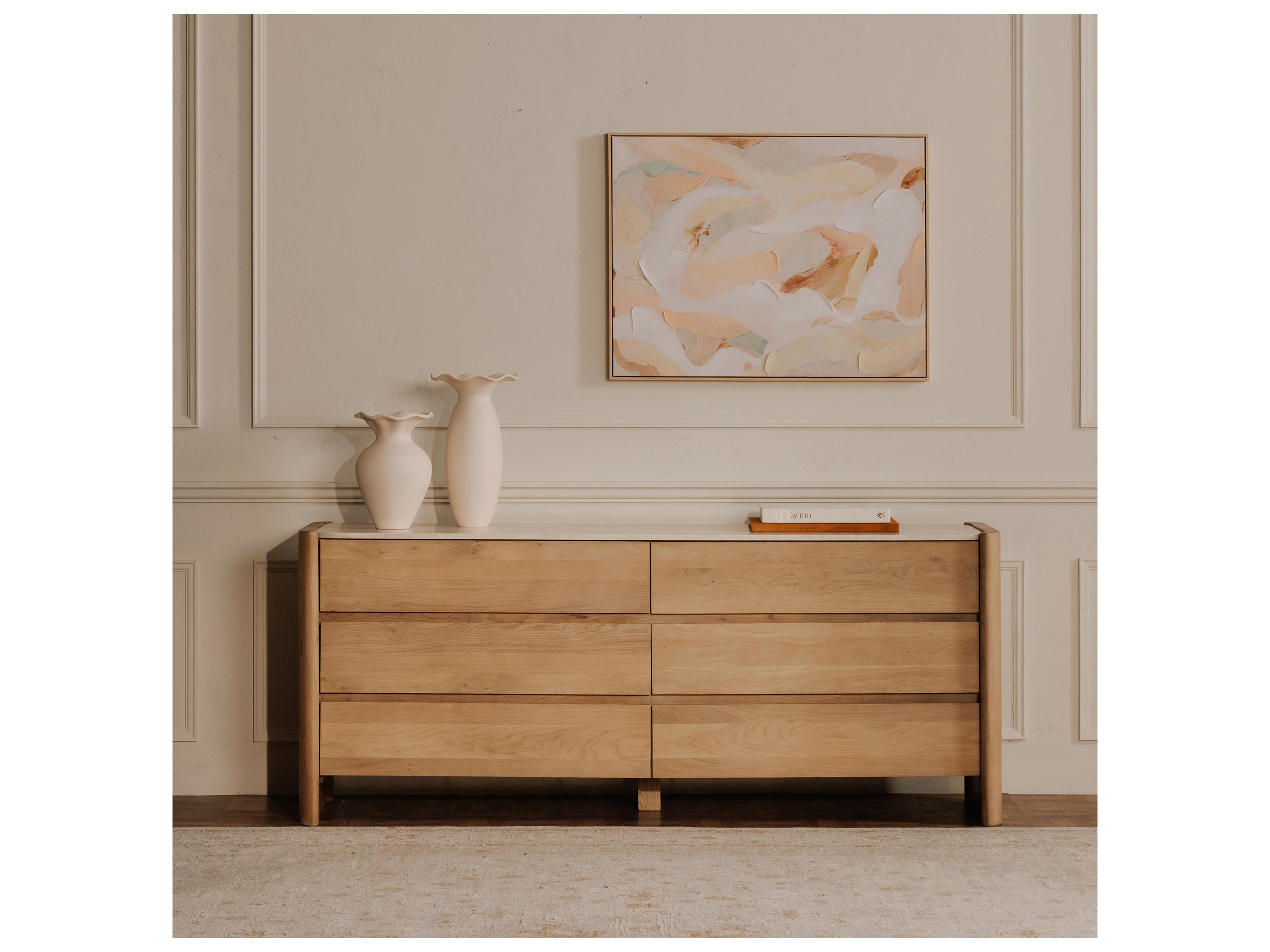 Moe's Home Lane 6-Drawers Beige Oak Wood Double Dresser