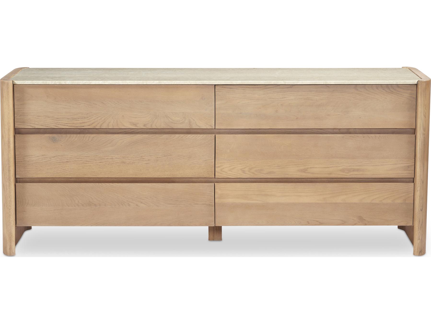 Moe's Home Lane 6-Drawers Beige Oak Wood Double Dresser