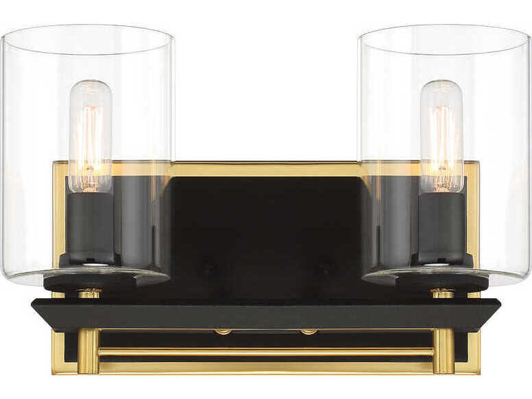 Metropolitan Sable Point 2-Light Sand Coal Honey Gold Black Glass Vanity Light