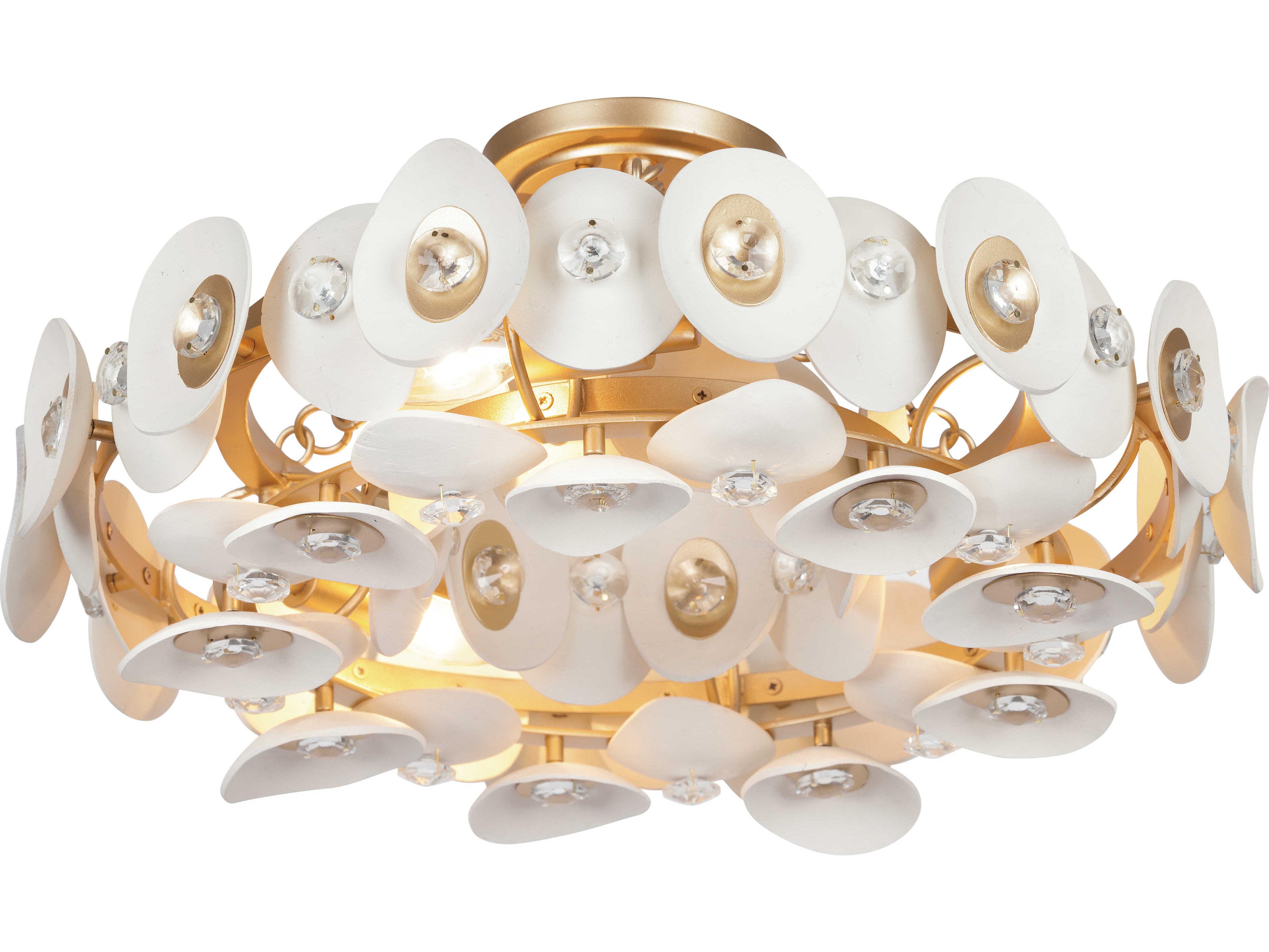 Metropolitan Niu 3-Light Coconut Shell Gold White Round Semi Flush Mount