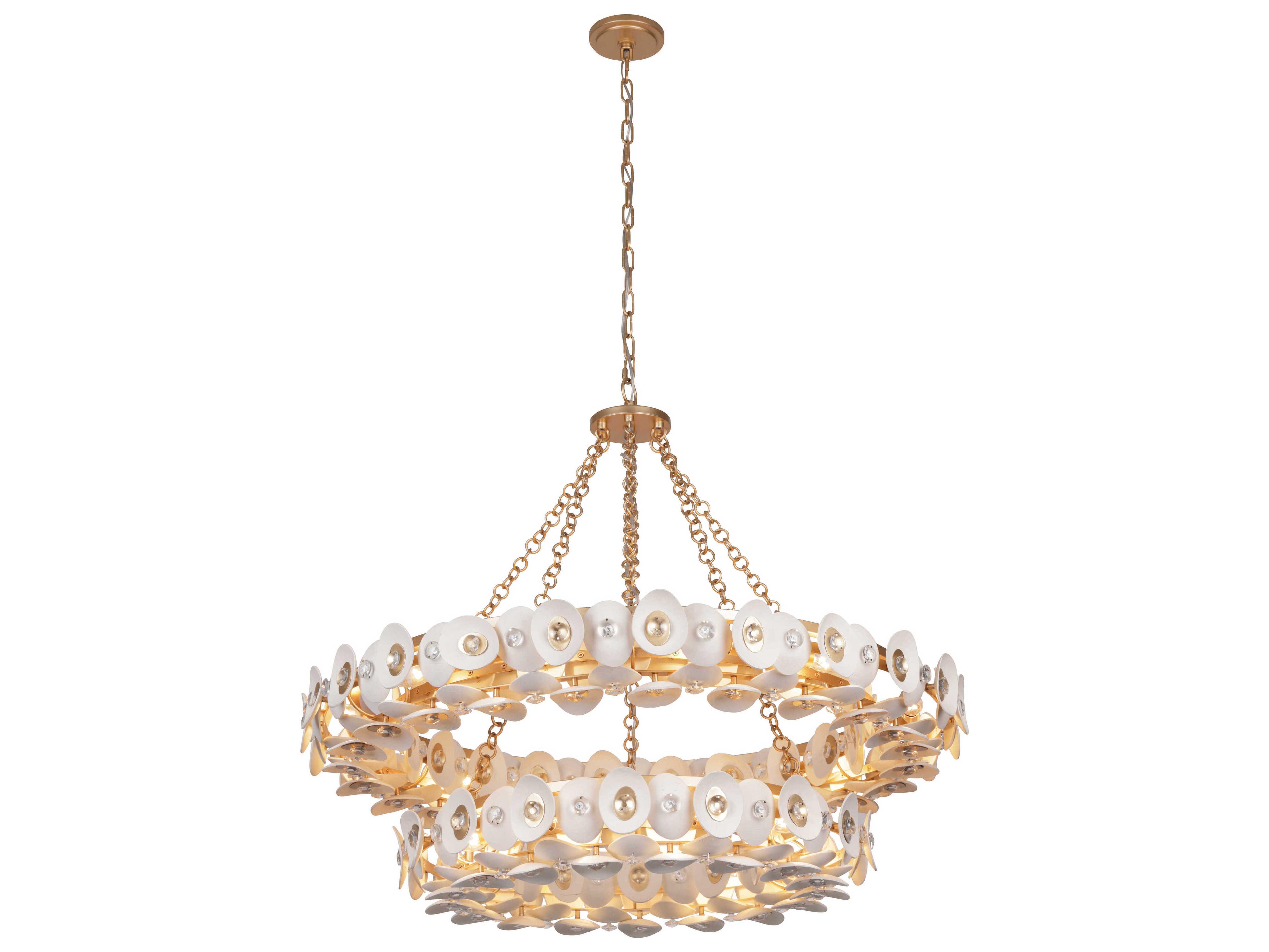 Metropolitan Niu 22-Light Coconut Shell Gold White Tiered Chandelier
