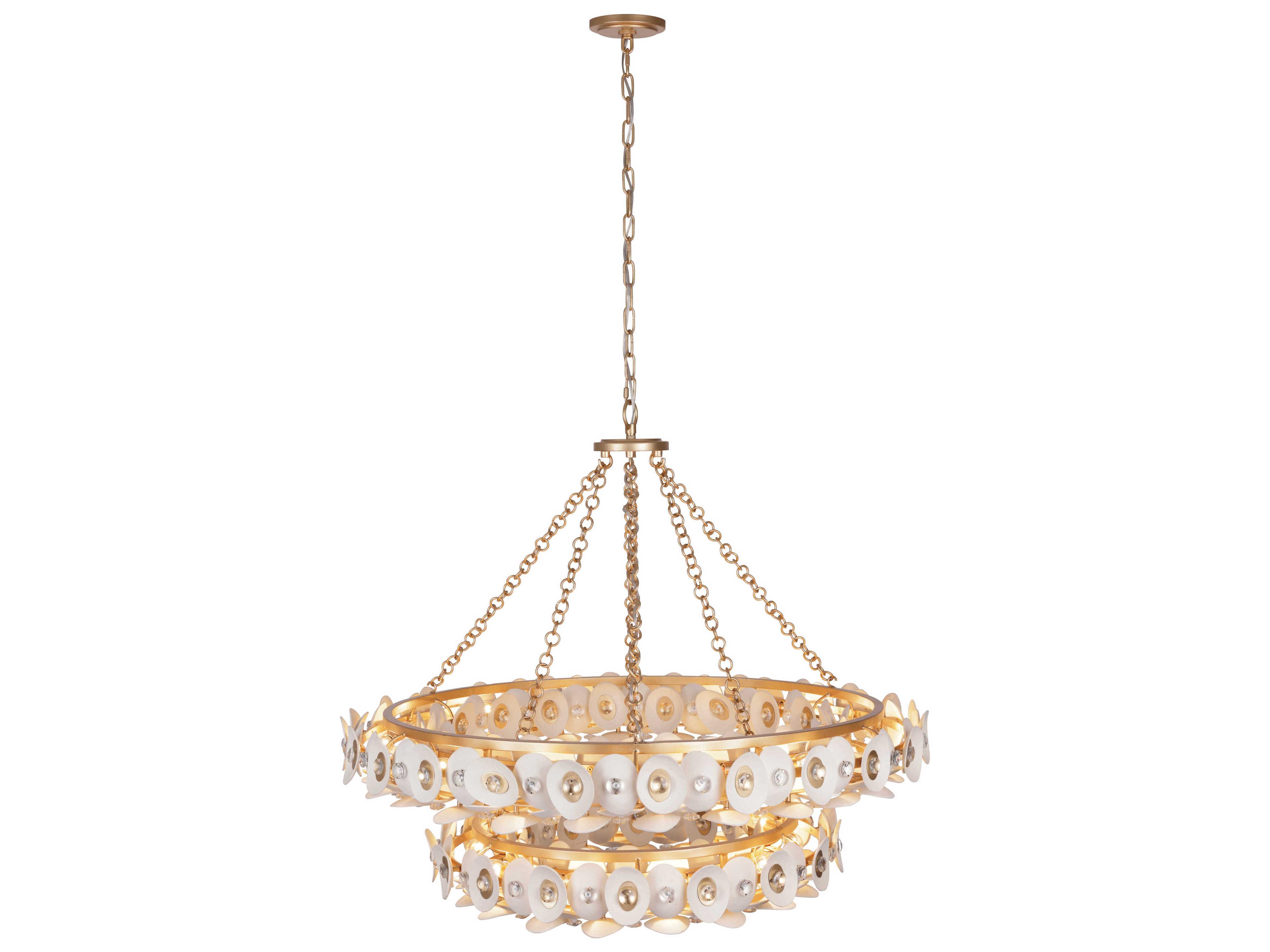 Metropolitan Niu 22-Light Coconut Shell Gold White Tiered Chandelier