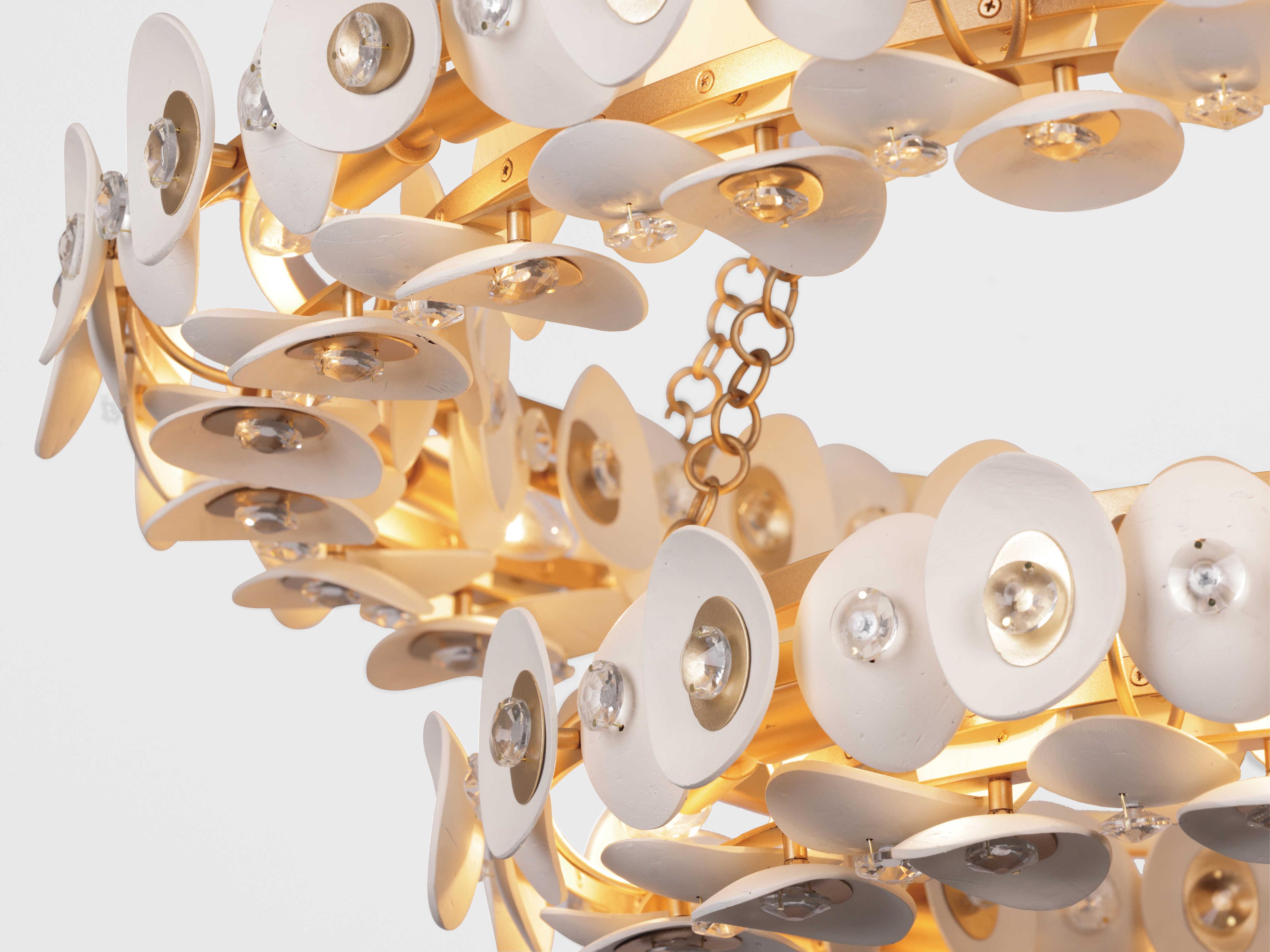 Metropolitan Niu 22-Light Coconut Shell Gold White Tiered Chandelier