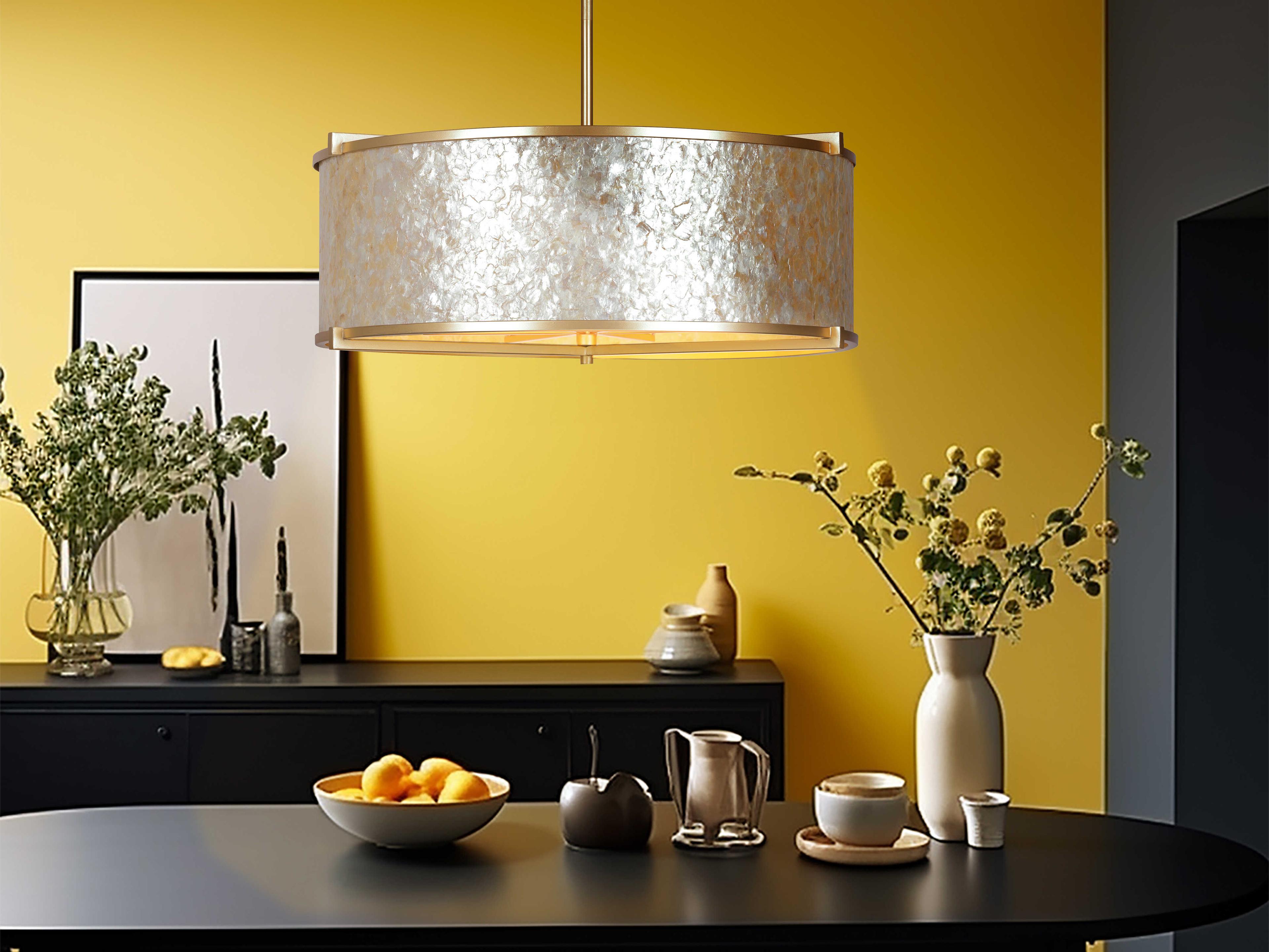 Metropolitan Sommers Bend 6-Light Fawn Gold Drum Pendant