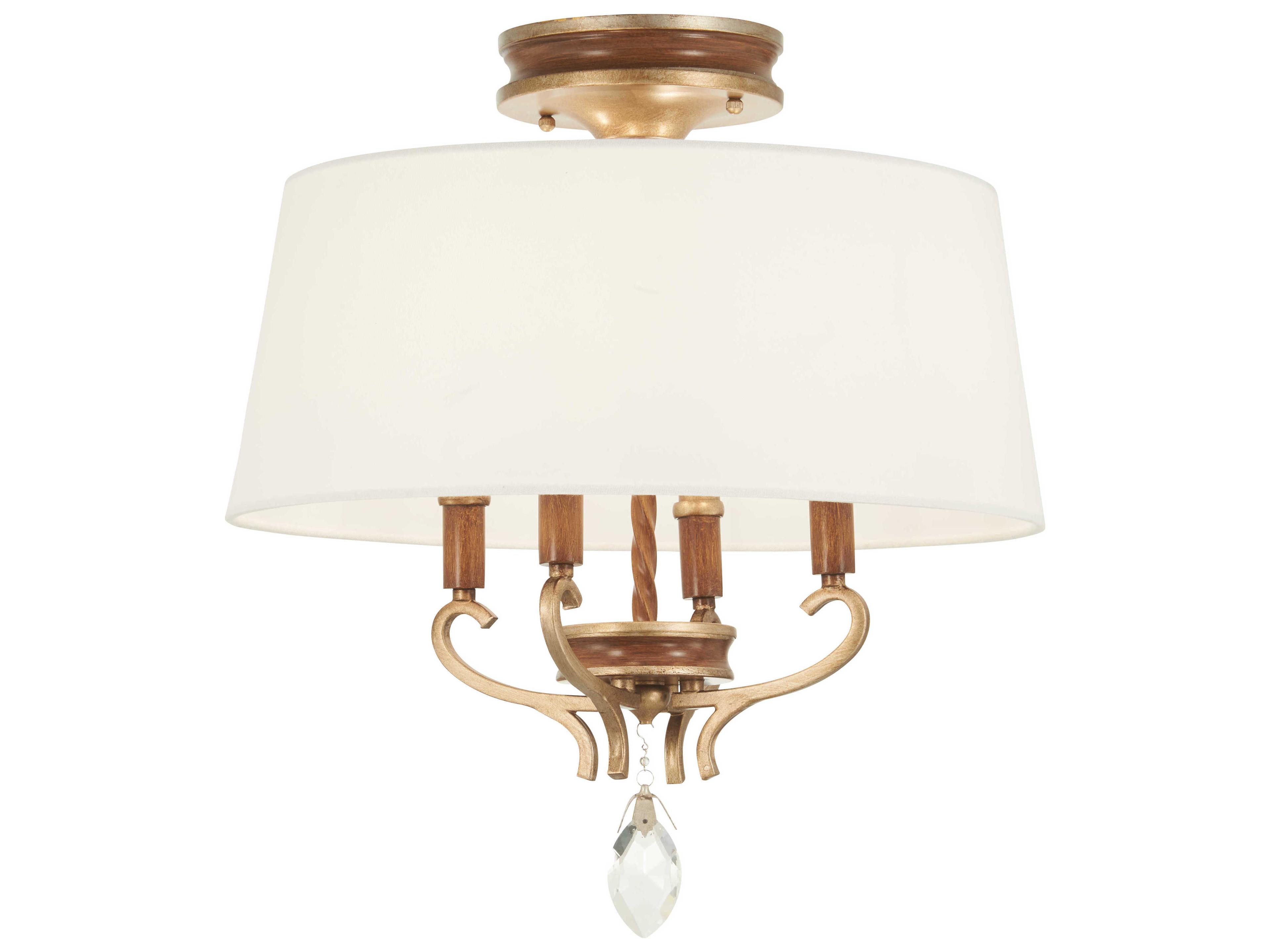 Metropolitan Magnolia Manor 4-Light Pale Gold Distressed Bronze Crystal Drum Semi Flush Mount