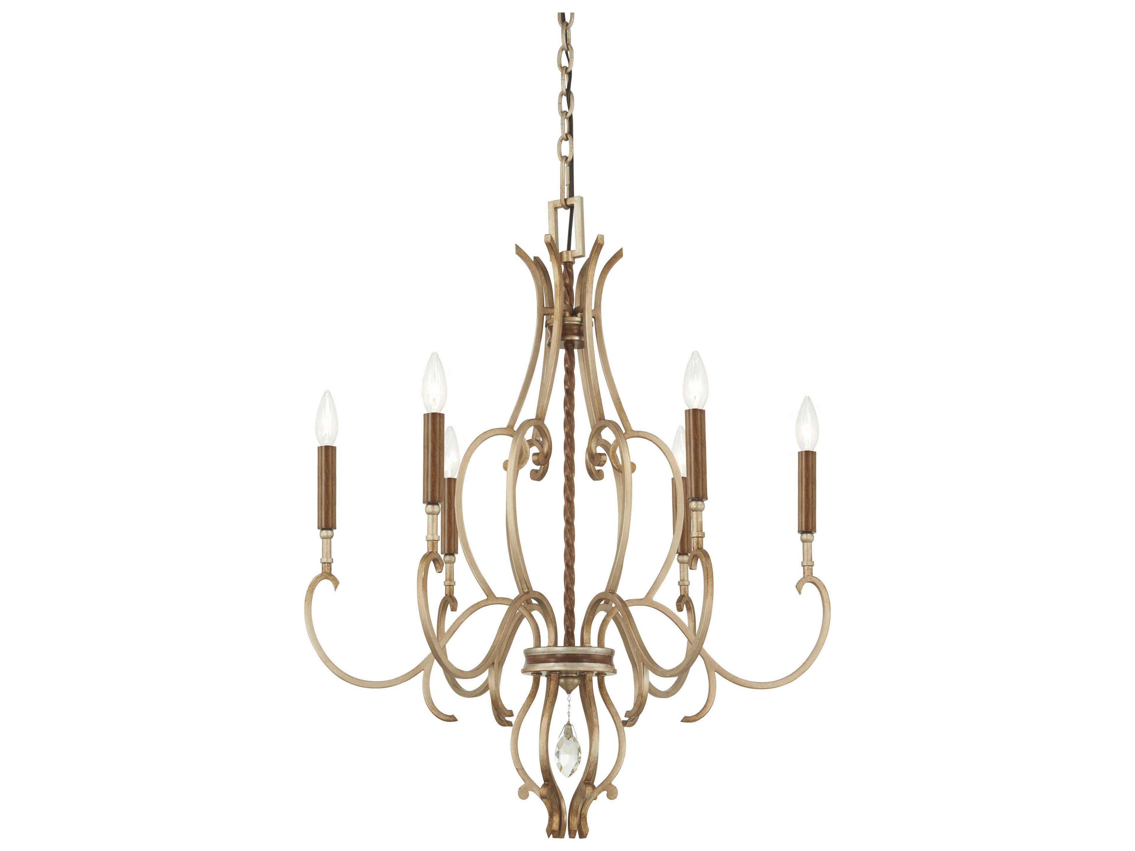 Metropolitan Magnolia Manor 6-Light Pale Gold Distressed Bronze Crystal Candelabra Chandelier