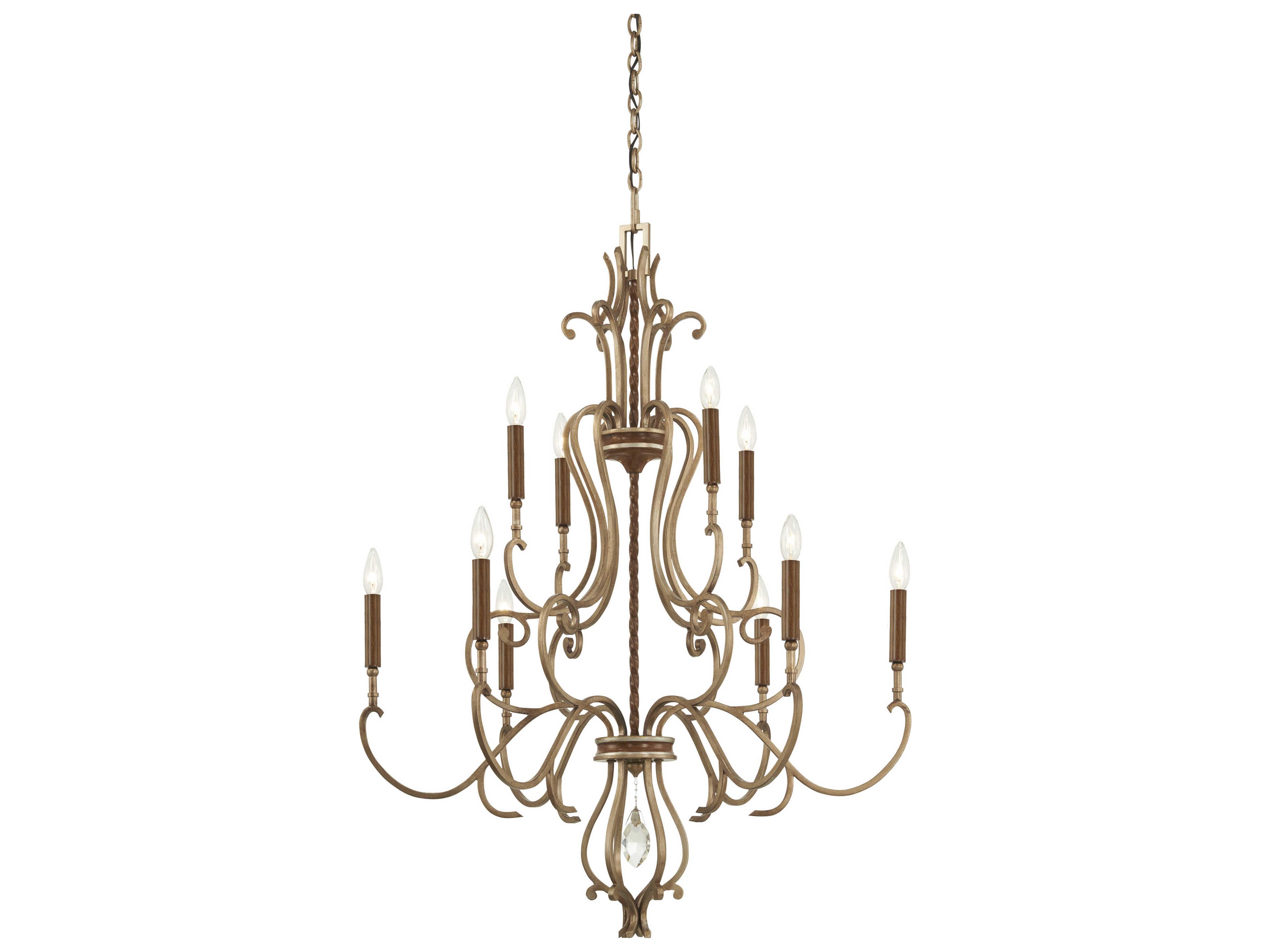 Metropolitan Magnolia Manor 10-Light Pale Gold Distressed Bronze Crystal Candelabra Tiered Chandelier