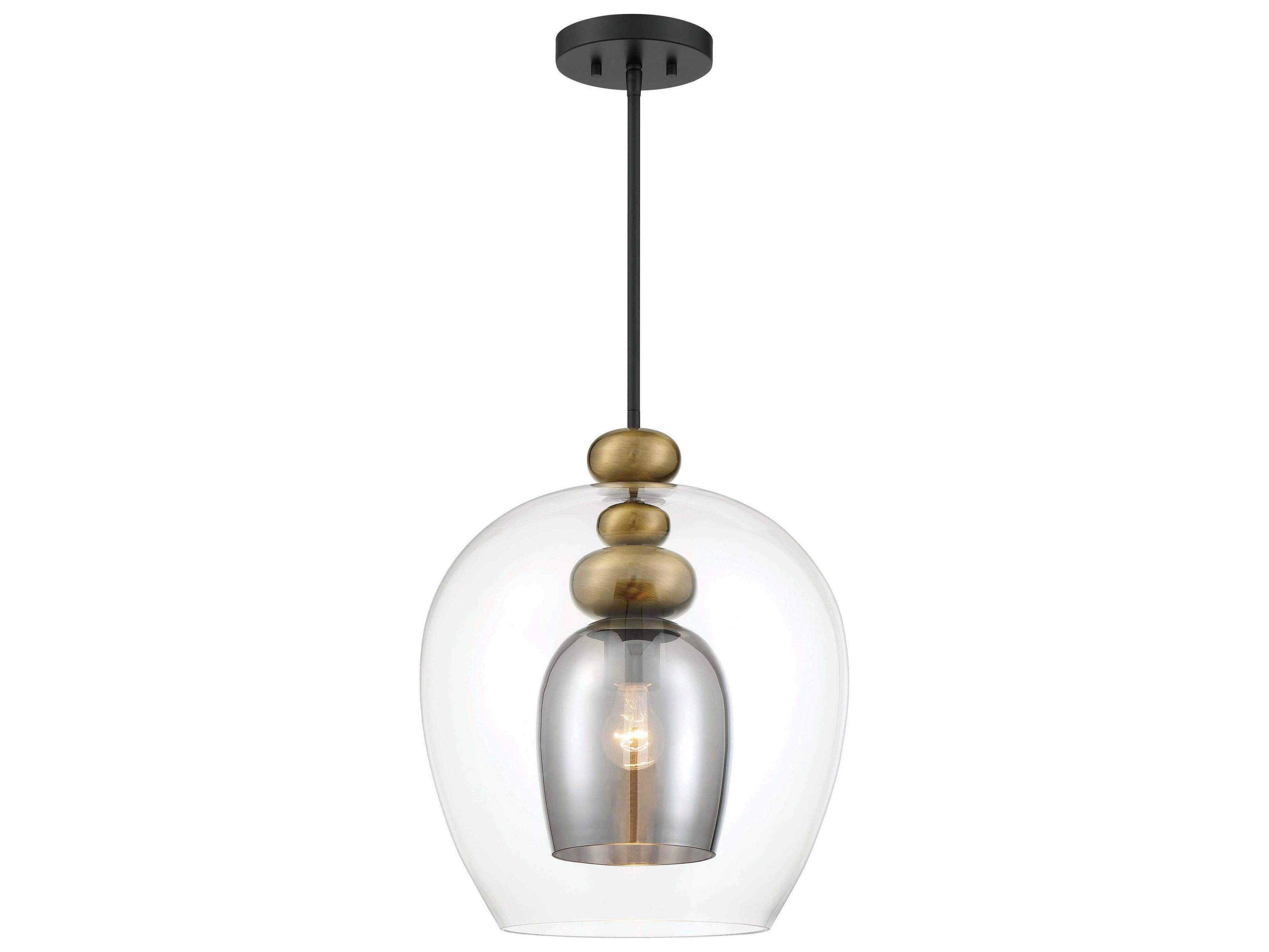Metropolitan Amesbury 1-Light Coal Oxidized Aged Brass Black Glass Dome Mini Pendant