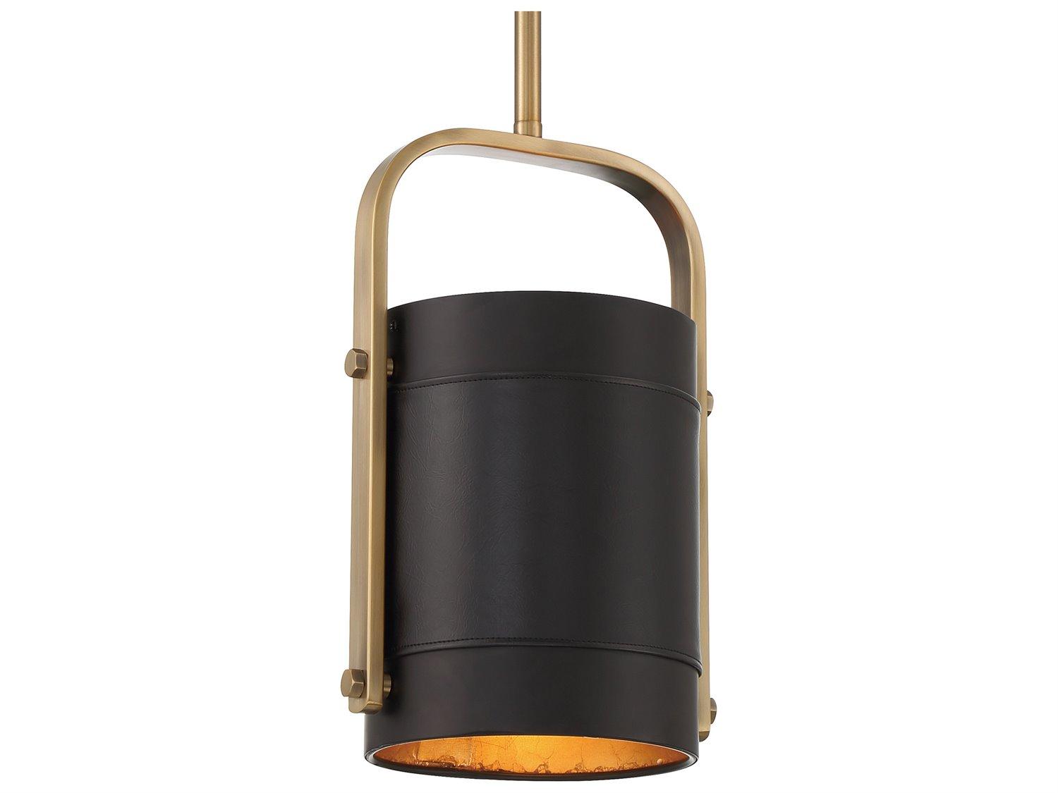 Metropolitan Contrast 1-Light Aged Antique Brass Coal Black Cylinder Mini Pendant