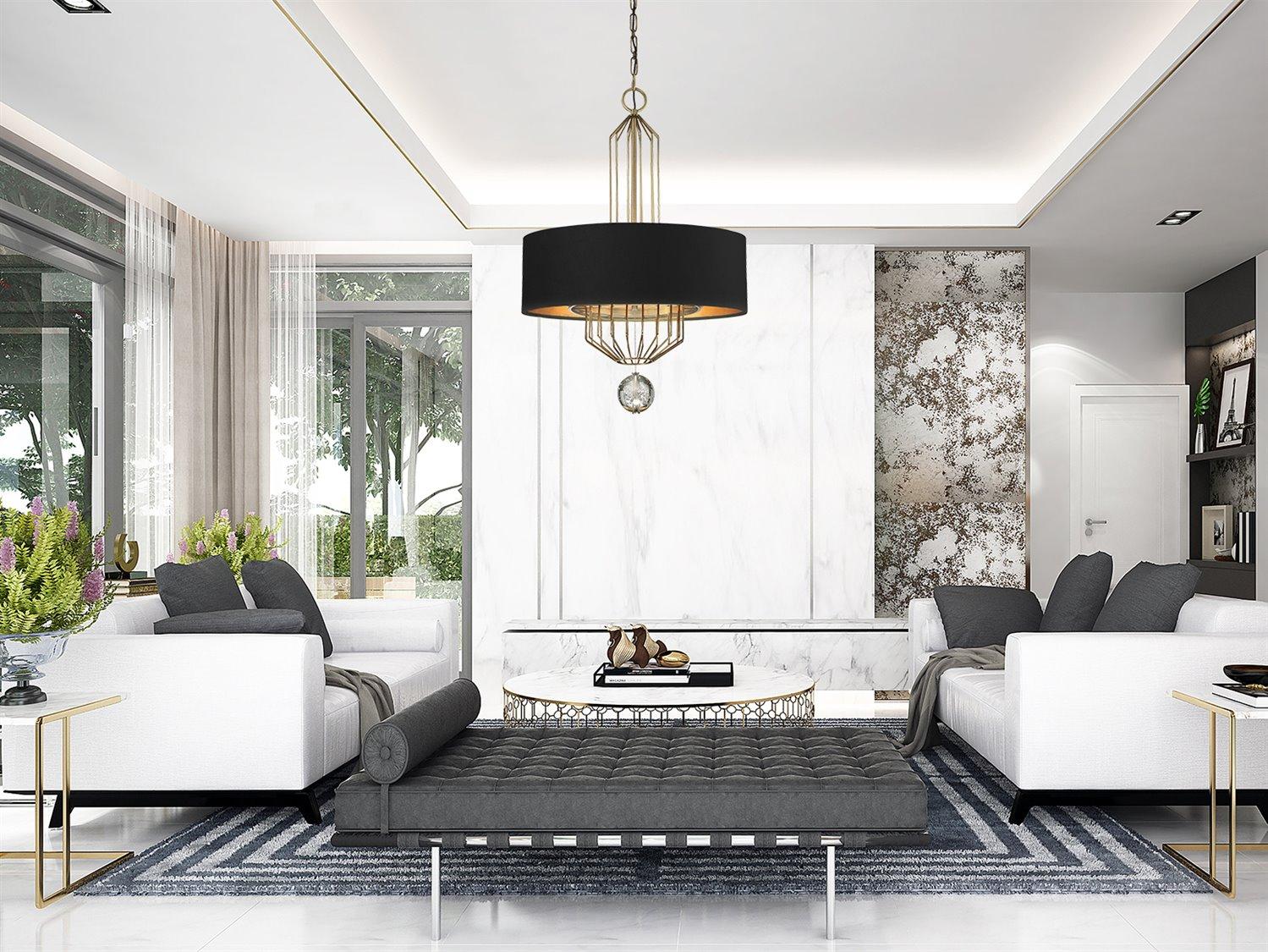 Metropolitan Grandeur 6-Light Aged Antique Brass Crystal Drum Pendant