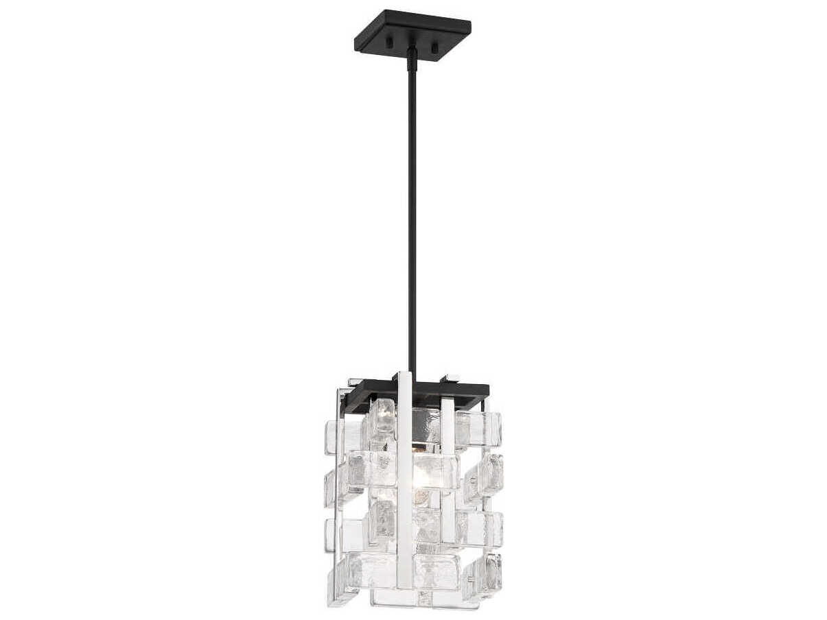 Metropolitan Painesdale 1-Light Sand Coal Polished Nickel Black Glass Mini Pendant
