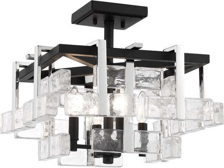 Metropolitan Painesdale 4-Light Sand Coal Polished Nickel Black Glass Semi Flush Mount