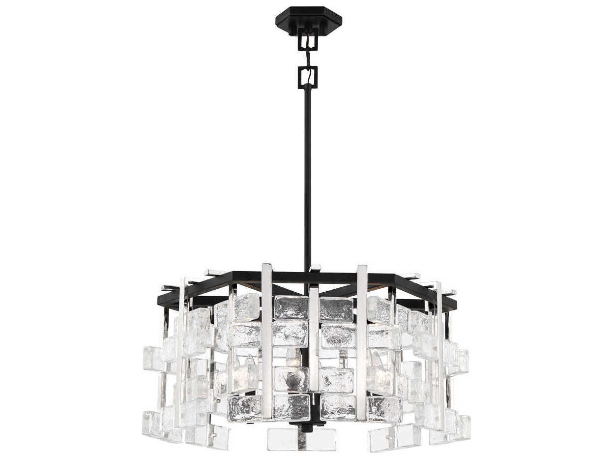 Metropolitan Painesdale 6-Light Sand Coal Polished Nickel Black Glass Candelabra Chandelier