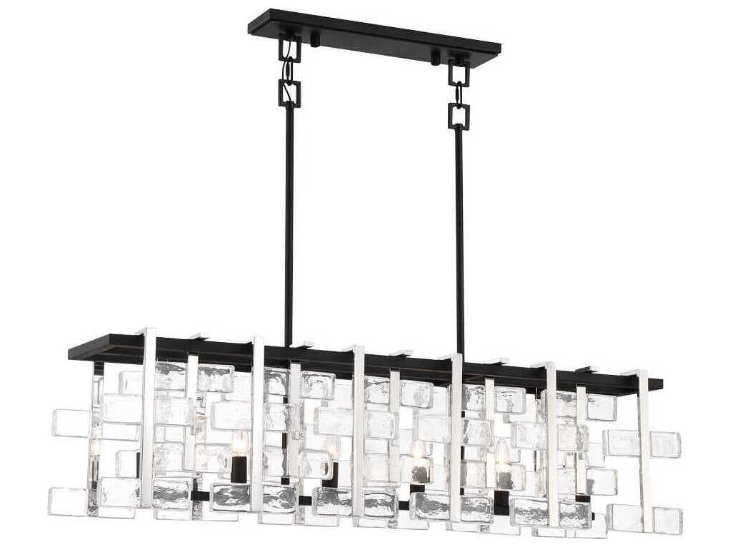 Metropolitan Painesdale 6-Light Sand Coal Polished Nickel Black Glass Linear Island Pendant