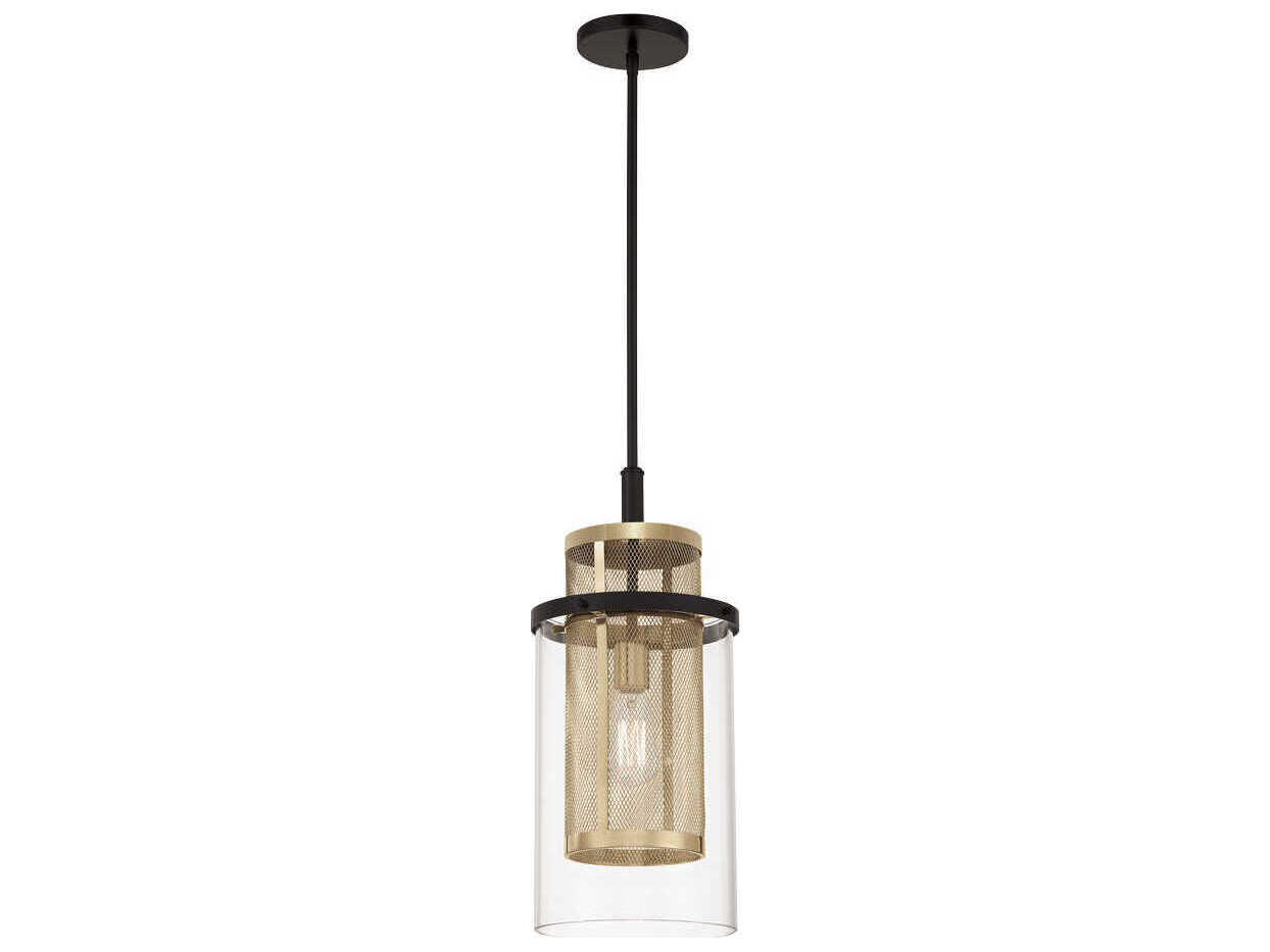 Metropolitan Soho 1-Light Coal Soft Brass Black Glass Cylinder Mini Pendant