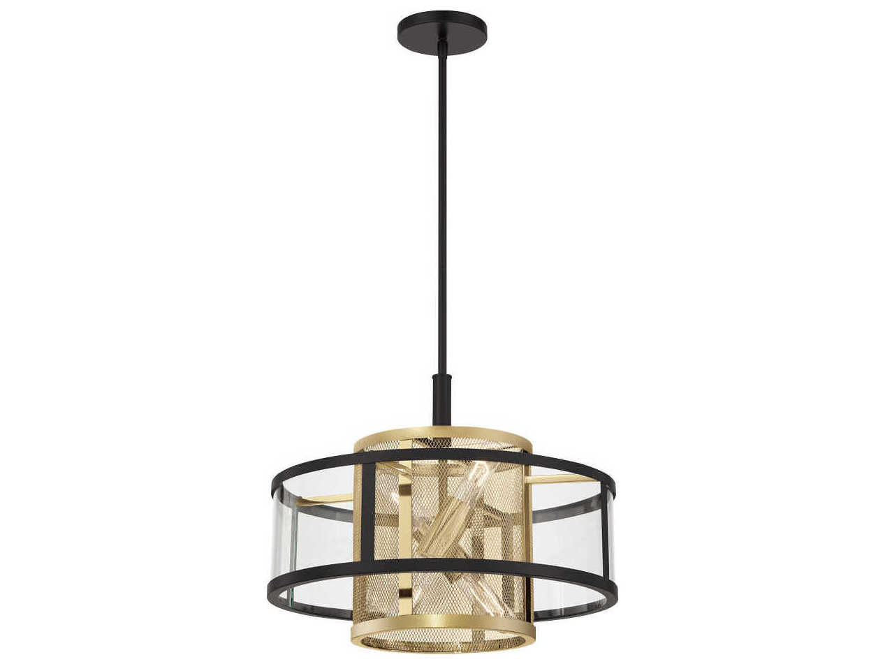Metropolitan Soho 4-Light Coal Soft Brass Black Glass Cylinder Round Pendant