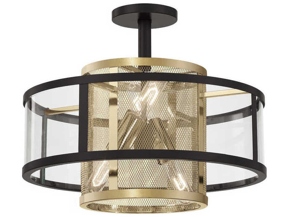 Metropolitan Soho 4-Light Coal Soft Brass Black Glass Cylinder Round Pendant