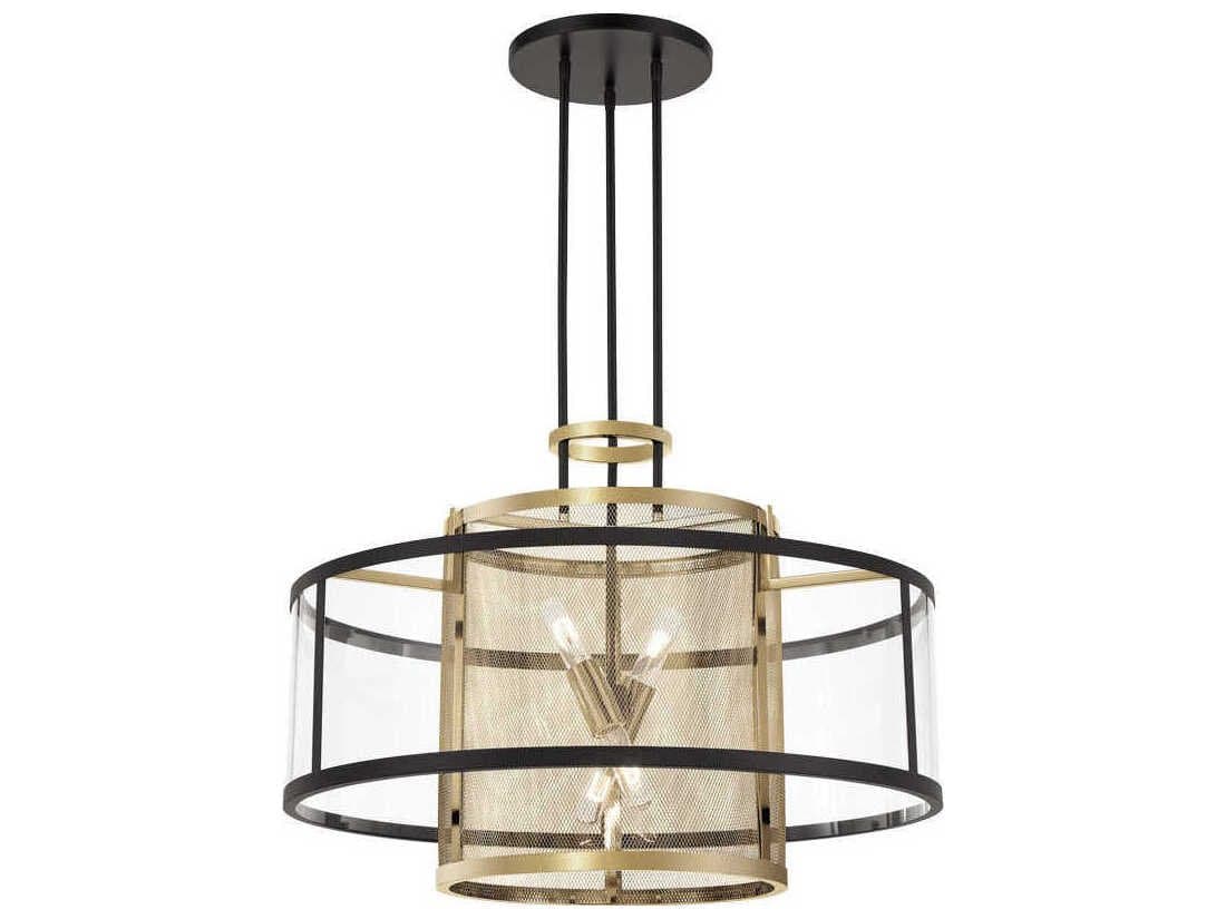 Metropolitan Soho 4-Light Coal Soft Brass Black Glass Cylinder Round Pendant