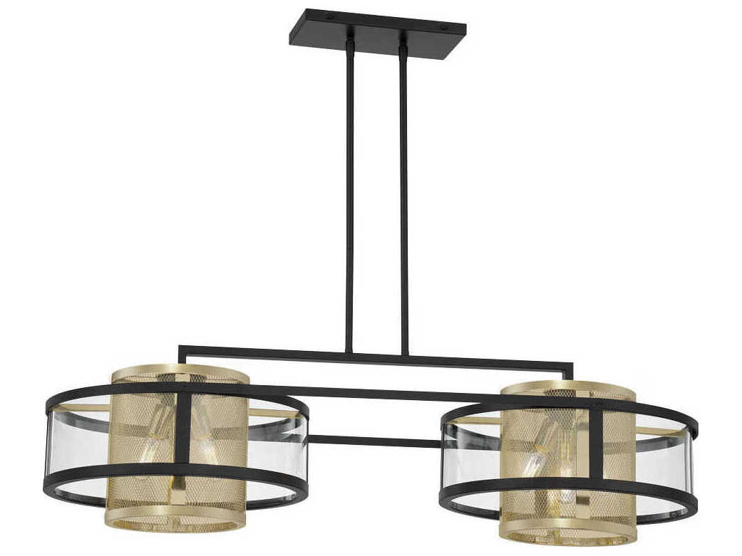 Metropolitan Soho 6-Light Coal Soft Brass Black Glass Cylinder Linear Island Pendant