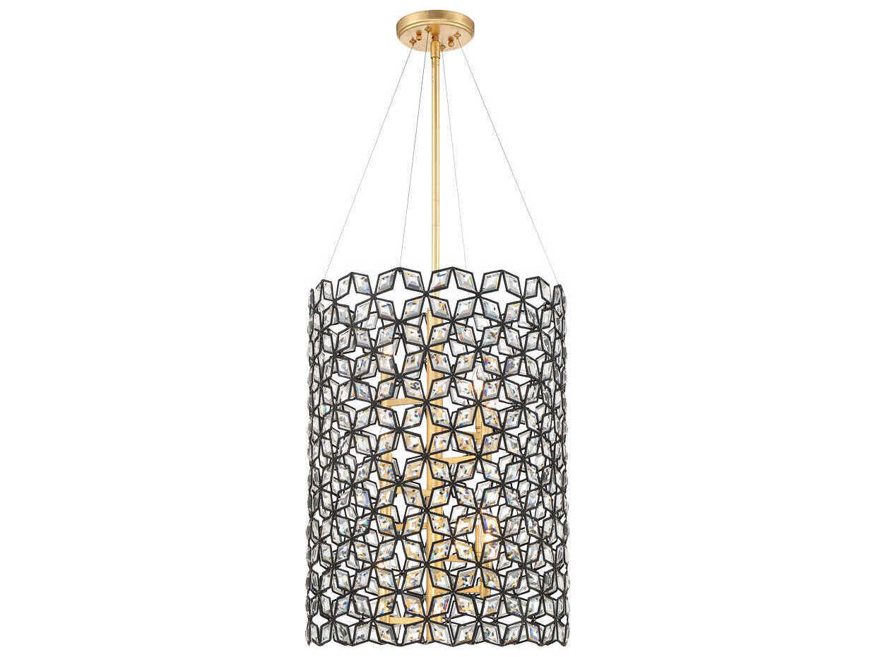 Metropolitan Brookcrest 8-Light Sand Coal Gold Leaf Black Crystal Glass Candelabra Cylinder Geometric Chandelier