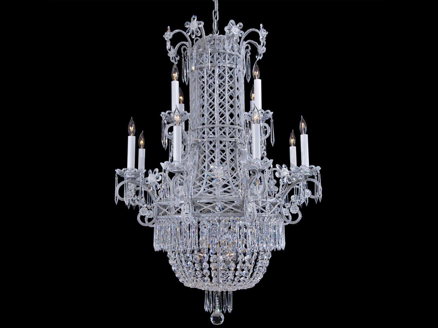 Metropolitan Vintage 12-Light Silver Painted Crystal Candelabra Chandelier