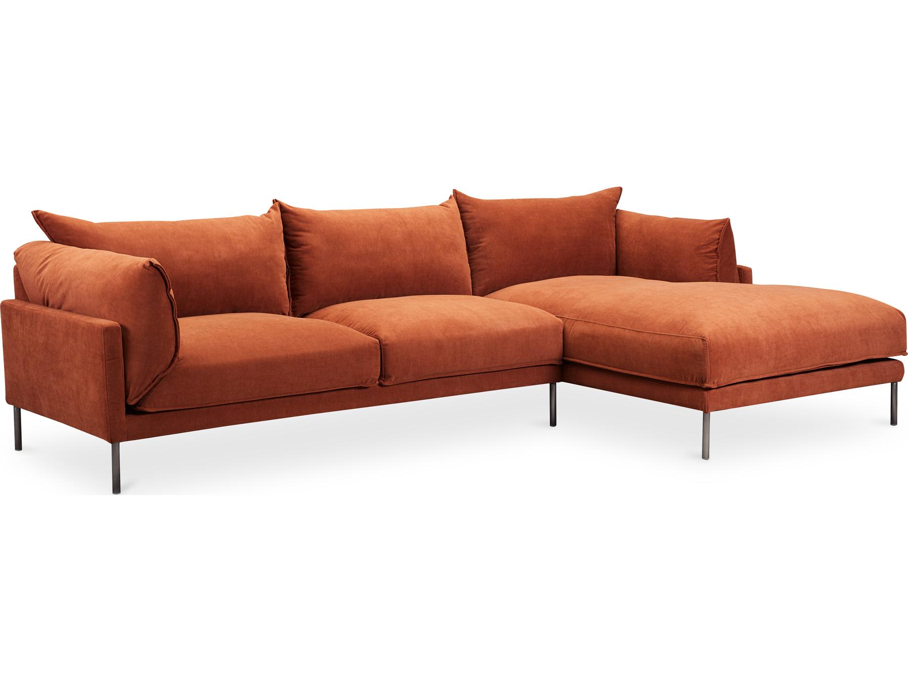 Moe's Home Jamara 112 Wide Orange Upholstered Sectional Sofa with RAF Chaise