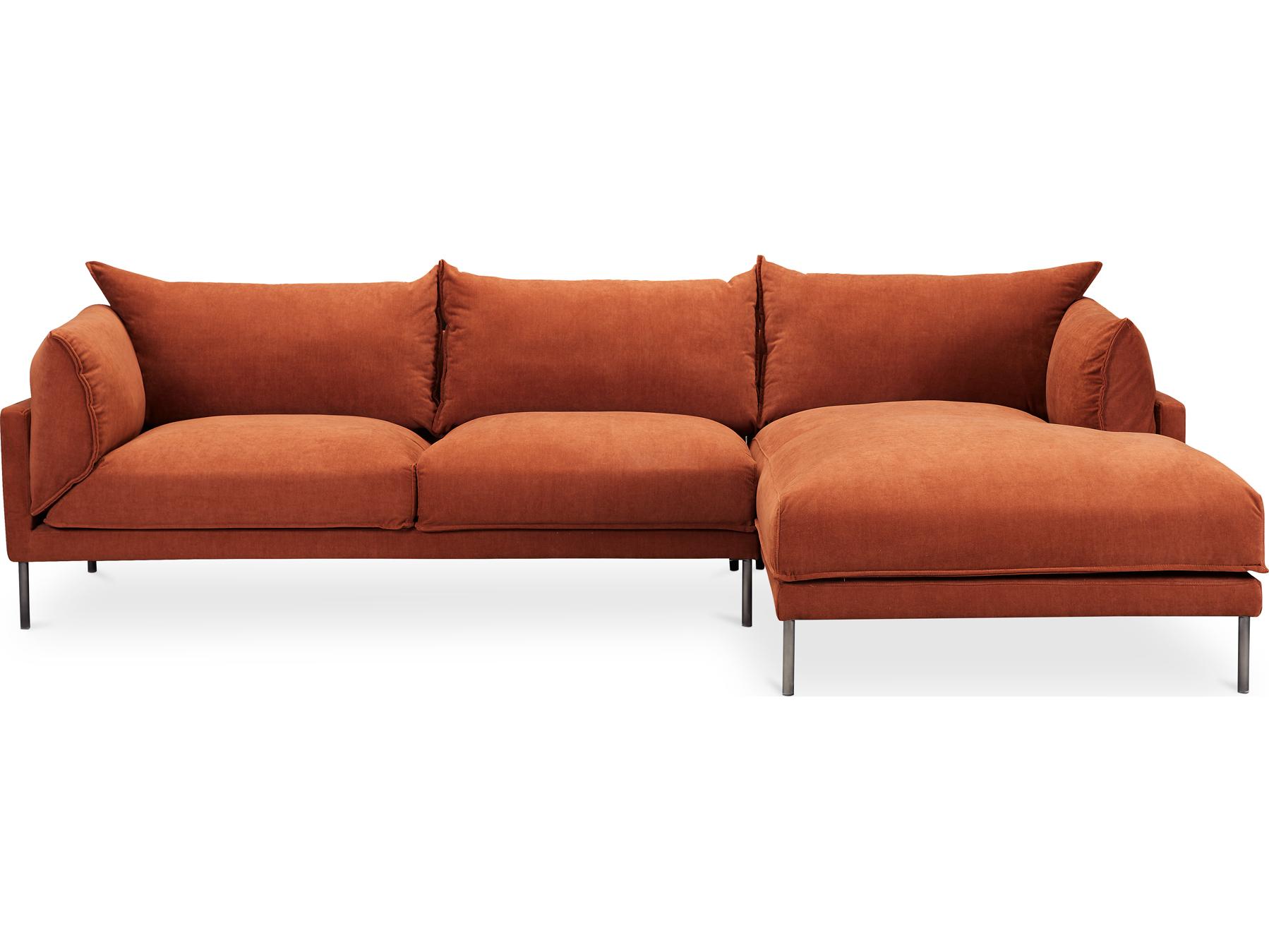 Moe's Home Jamara 112 Wide Orange Upholstered Sectional Sofa with RAF Chaise