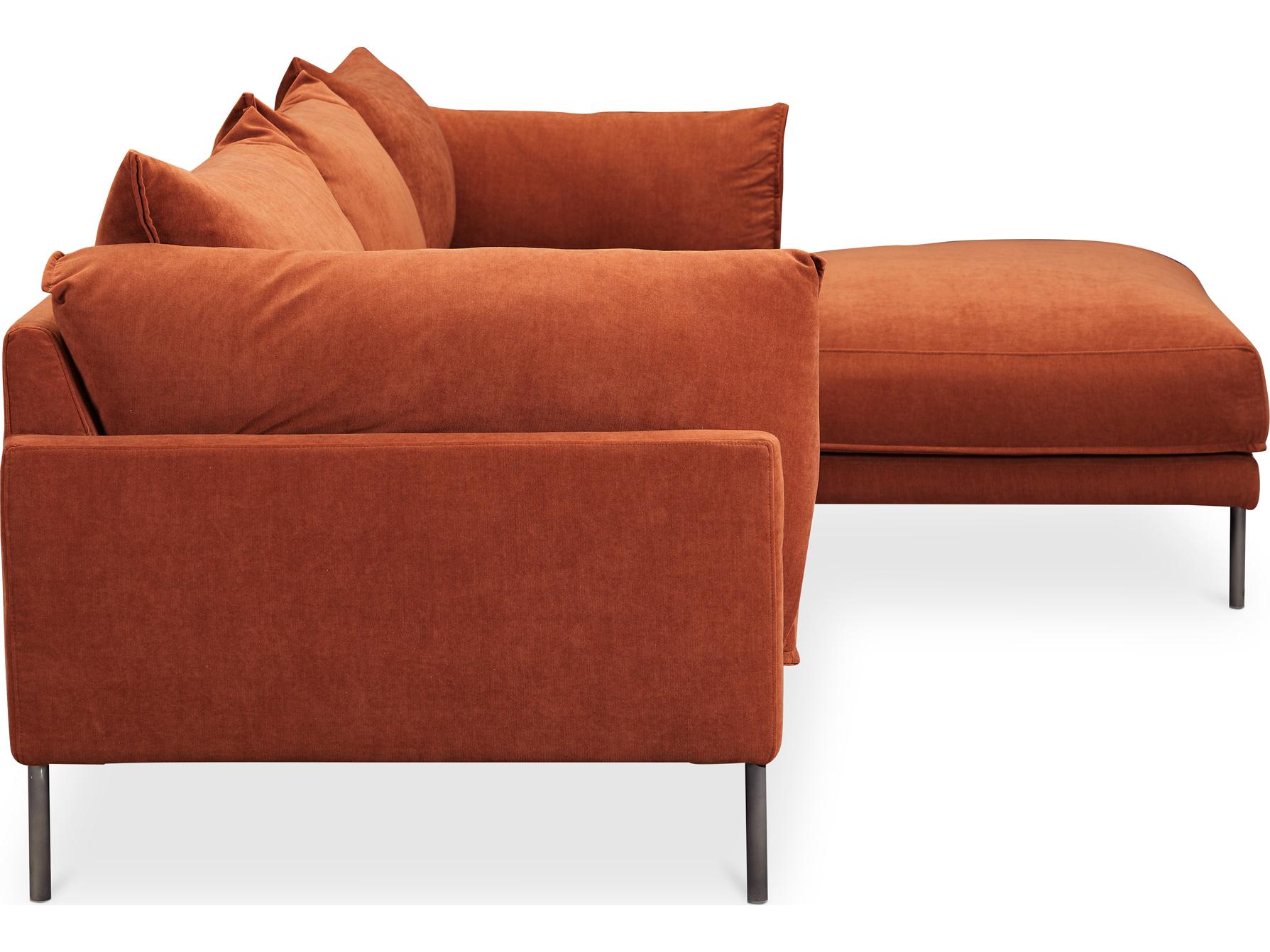Moe's Home Jamara 112 Wide Orange Upholstered Sectional Sofa with RAF Chaise