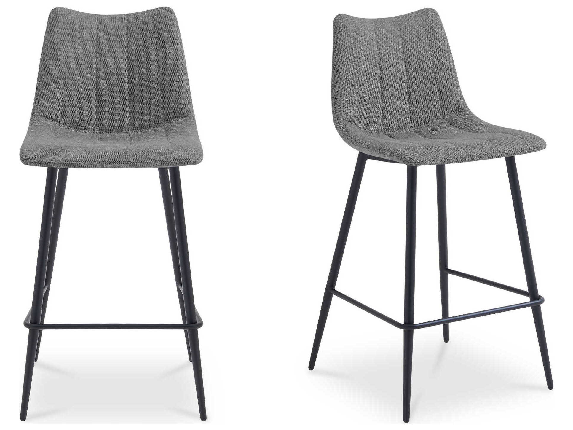 Moe's Home Alibi Dark Grey Upholstered Plywood Bar Stool Set of 2