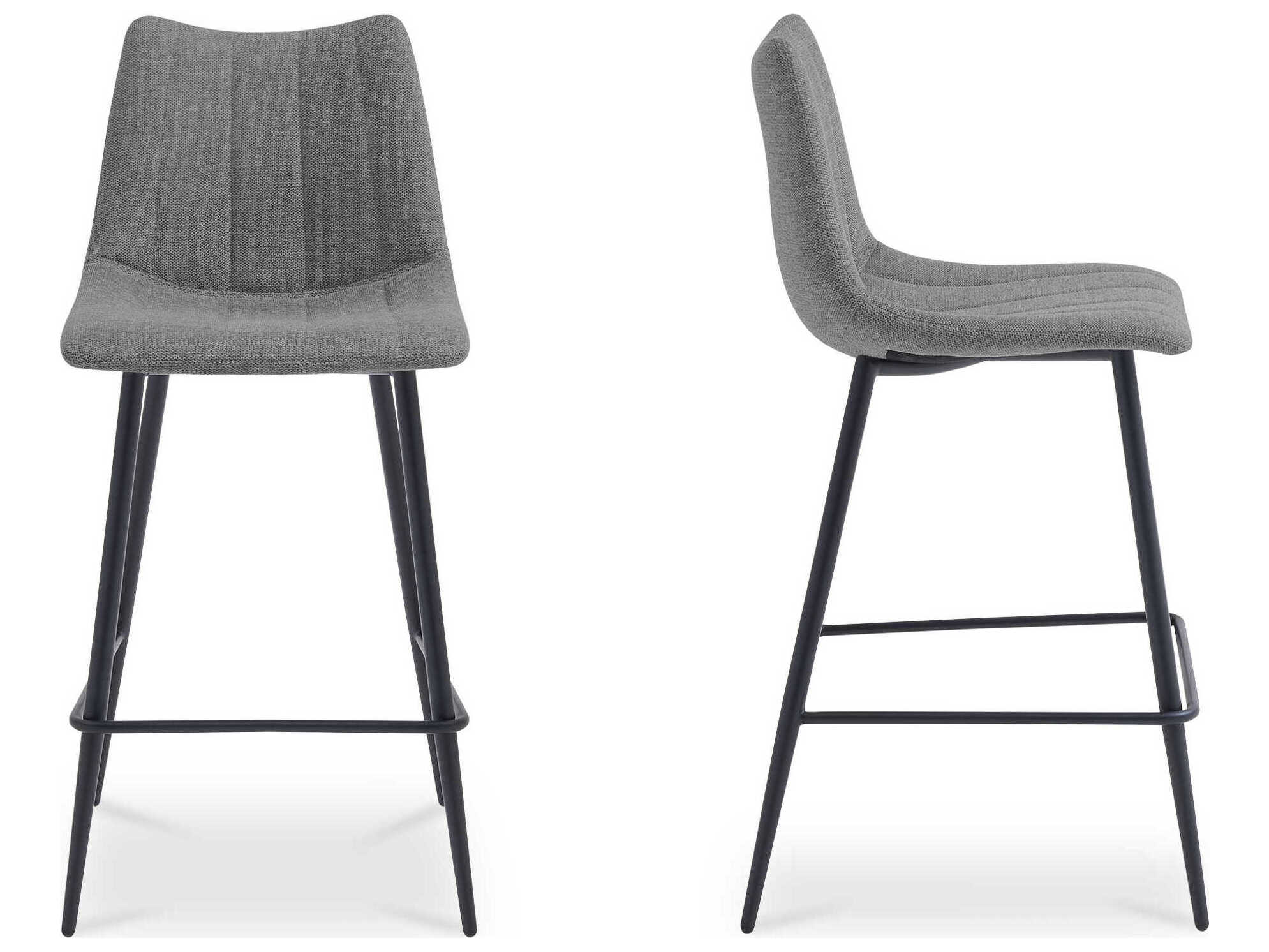 Moe's Home Alibi Dark Grey Upholstered Plywood Bar Stool Set of 2