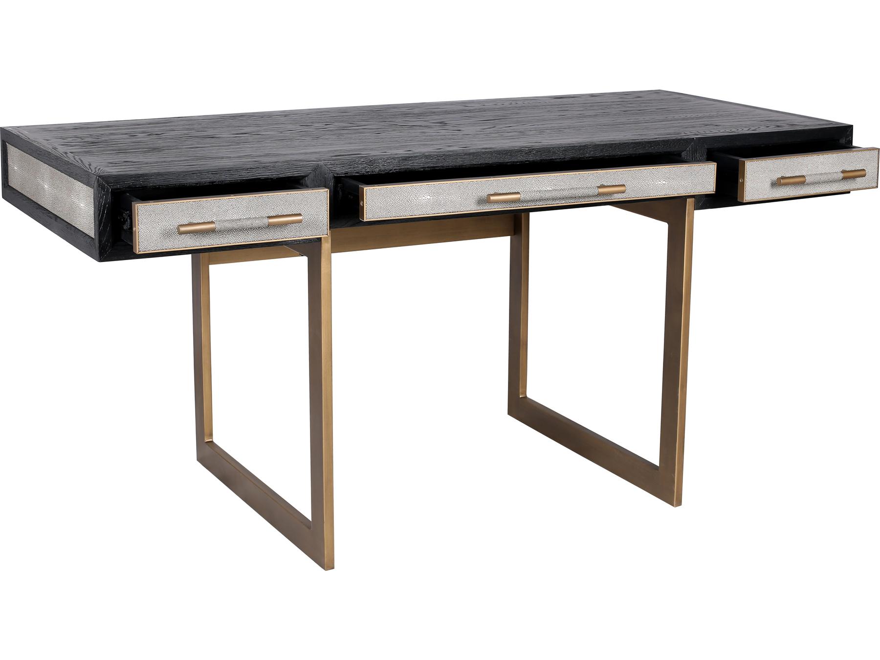 Moe's Home Black Brass Gold Oak Wood Secretary Desk