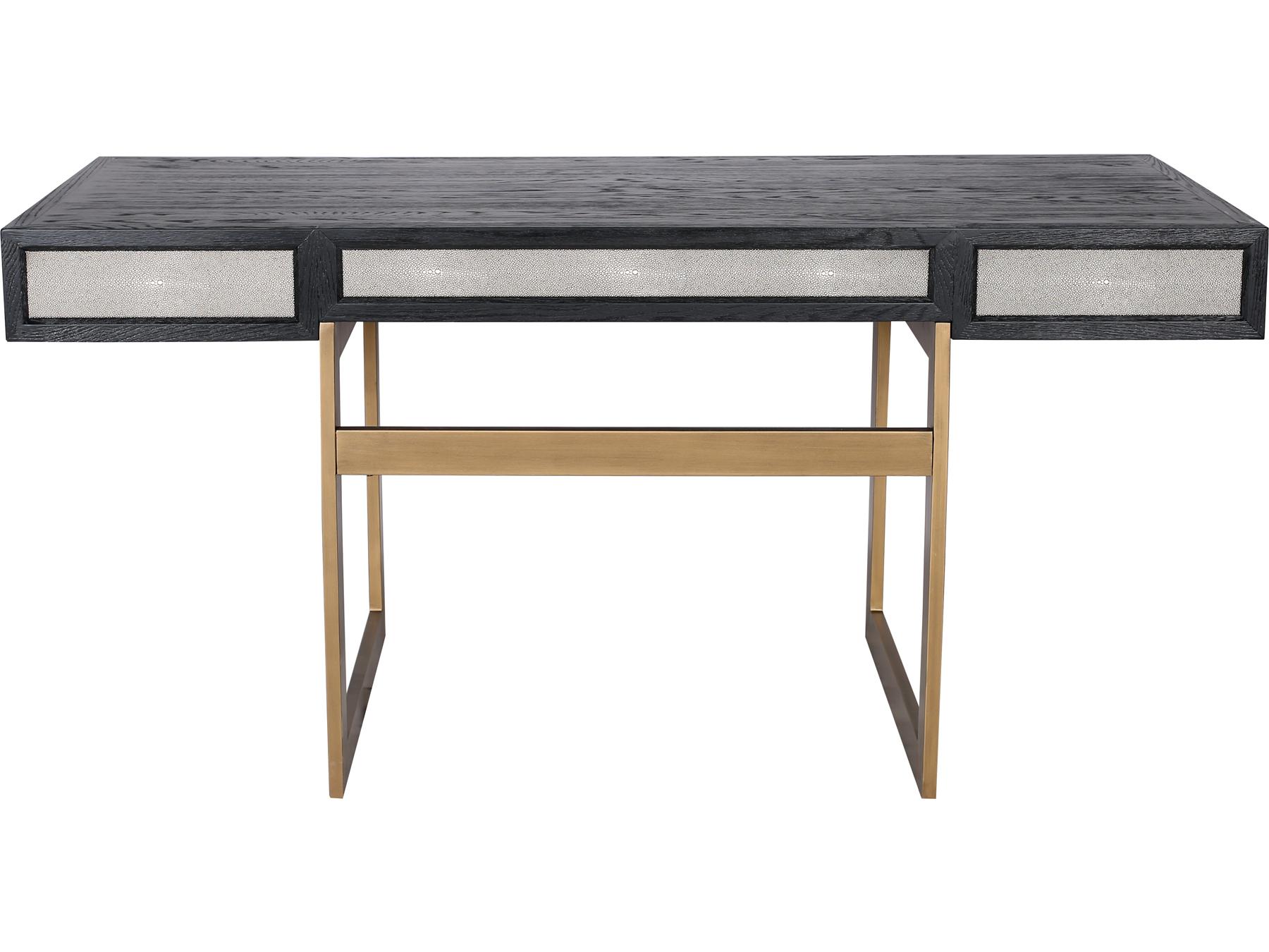 Moe's Home Black Brass Gold Oak Wood Secretary Desk