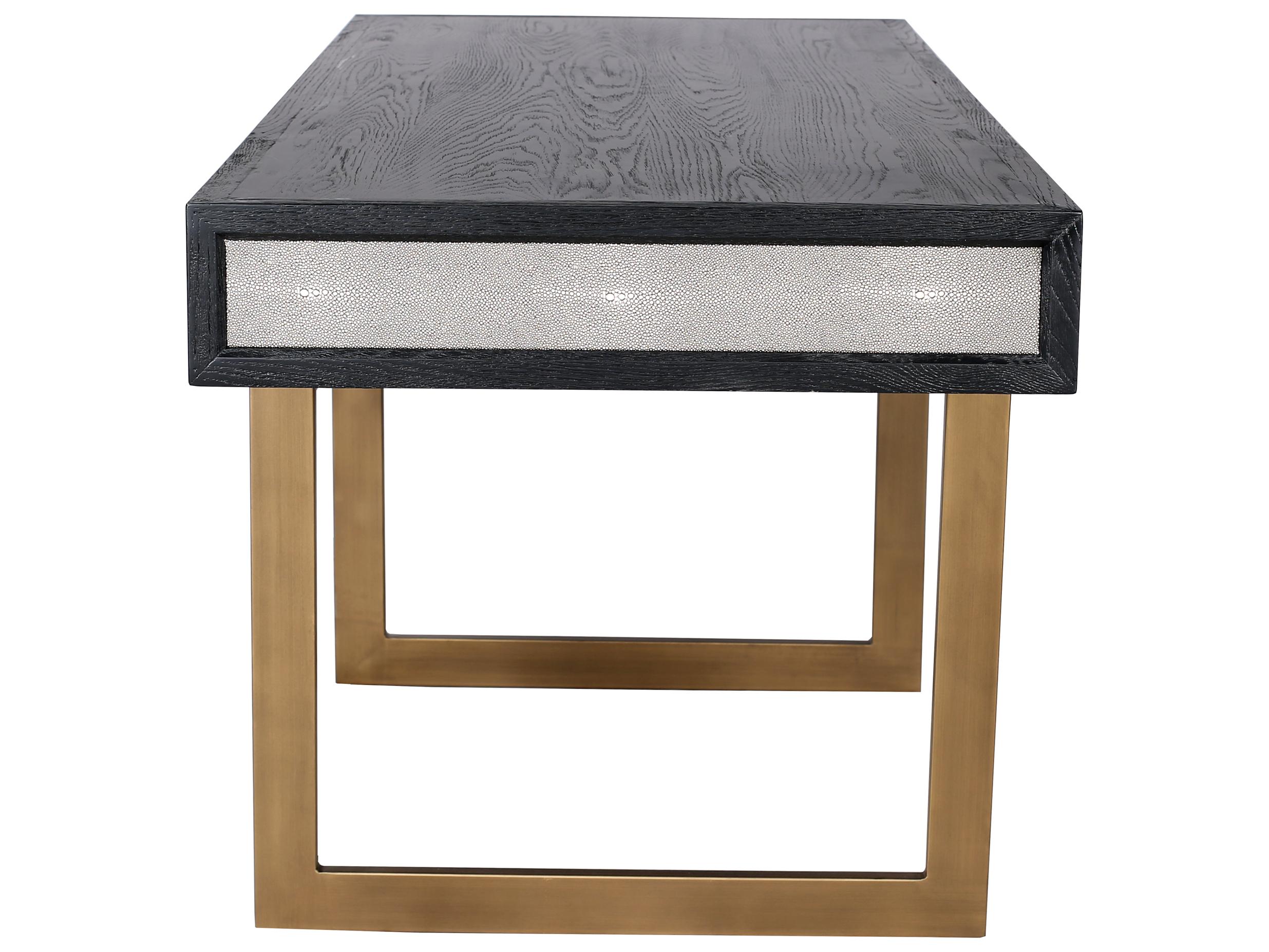 Moe's Home Black Brass Gold Oak Wood Secretary Desk