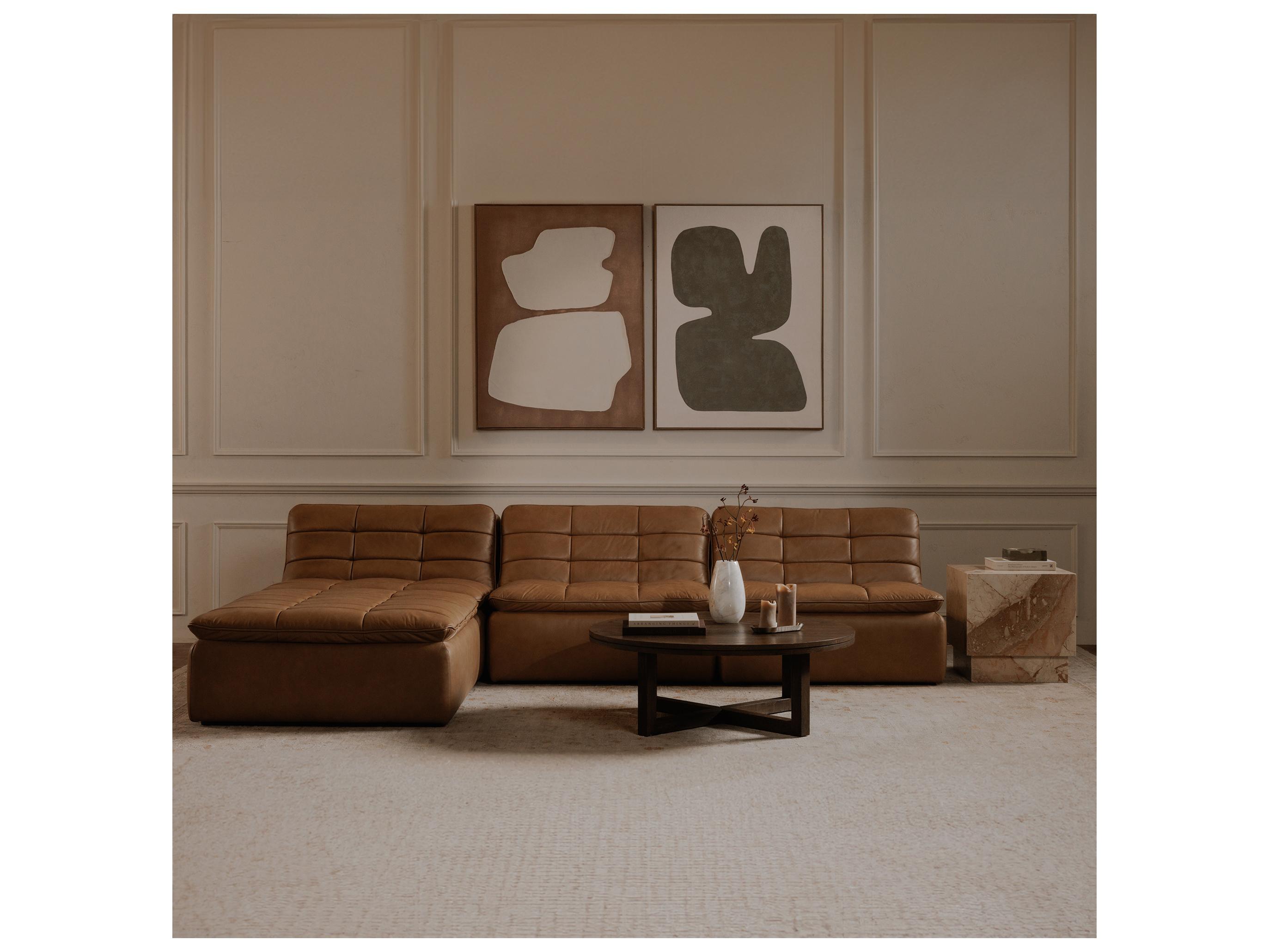 Moe's Home Lino Brown Leather Ottoman